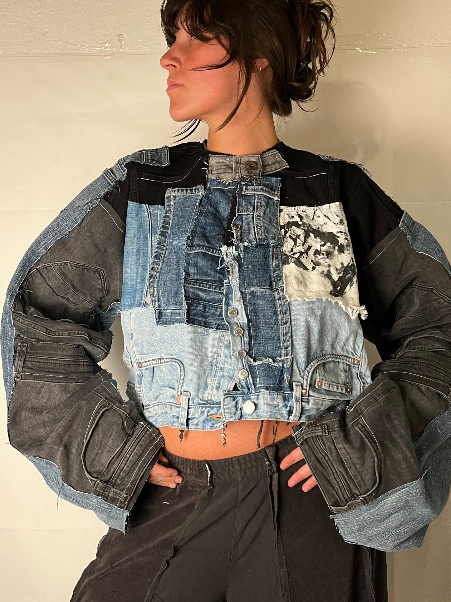 OVERSIZE DENIM BIKER SPG JACKET