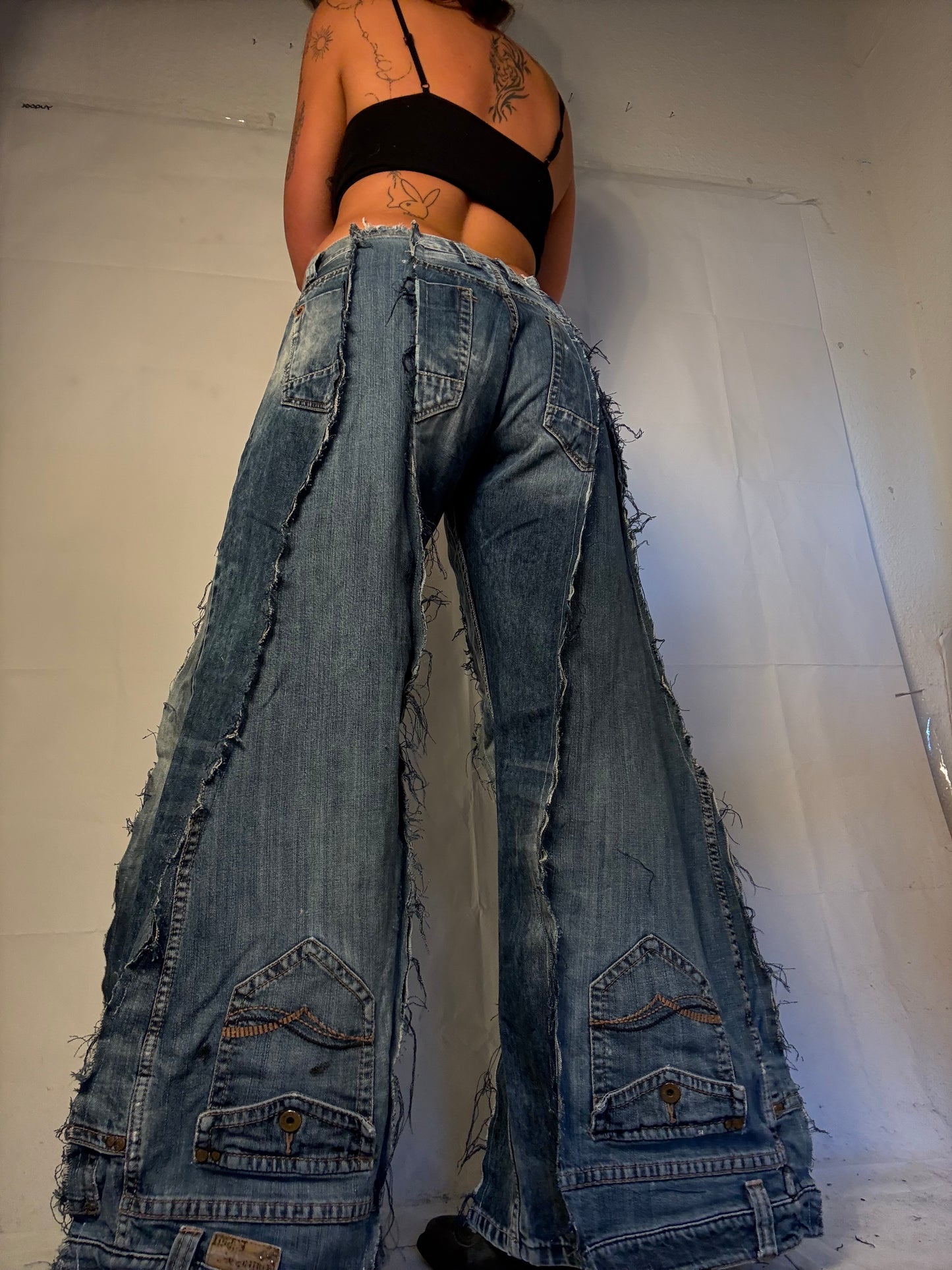 FLARED RIPPED CLASSIC DENIM SPG PANTS