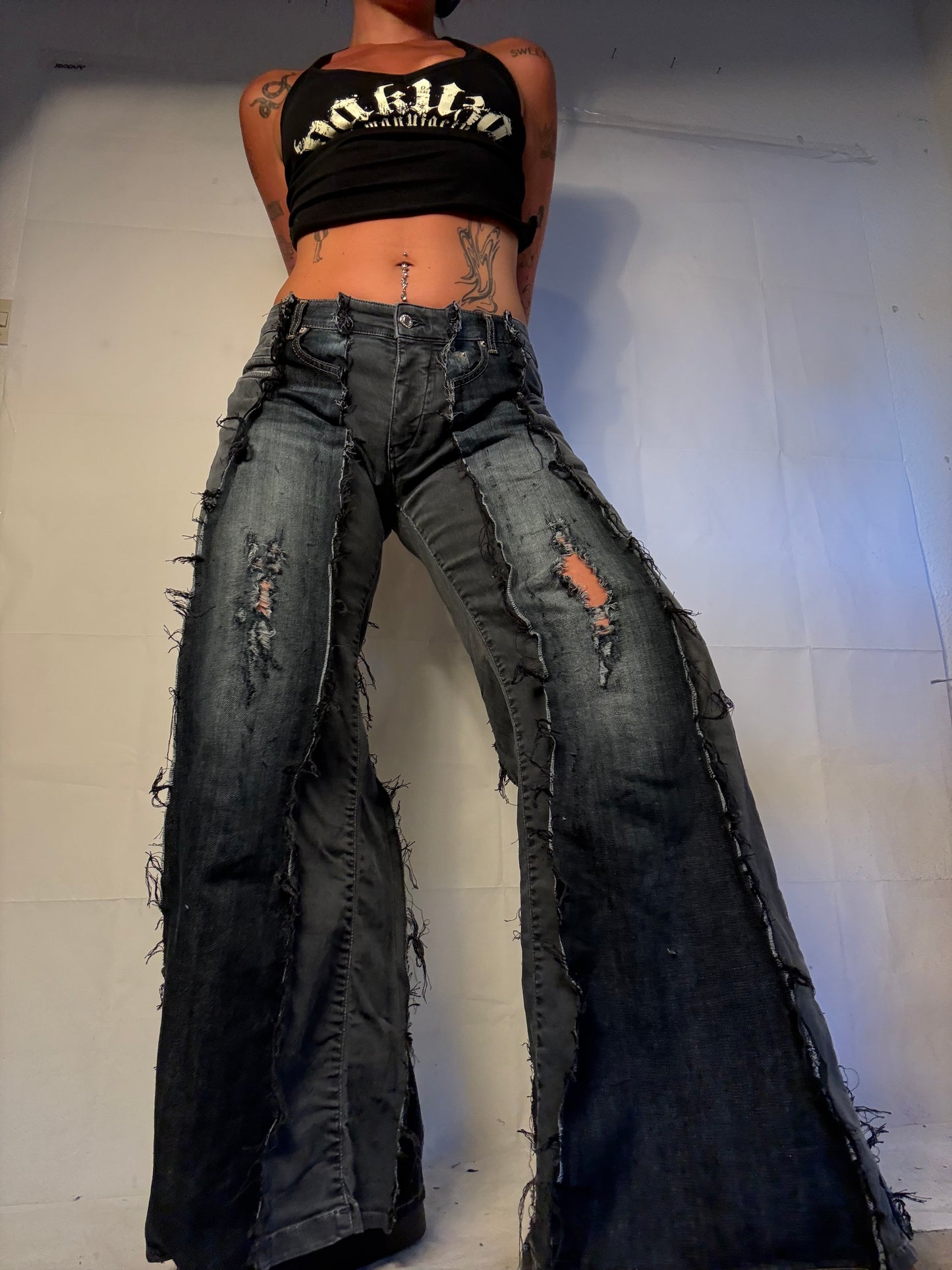 FLARED RIPPED GREY/DENIM SPG PANTS
