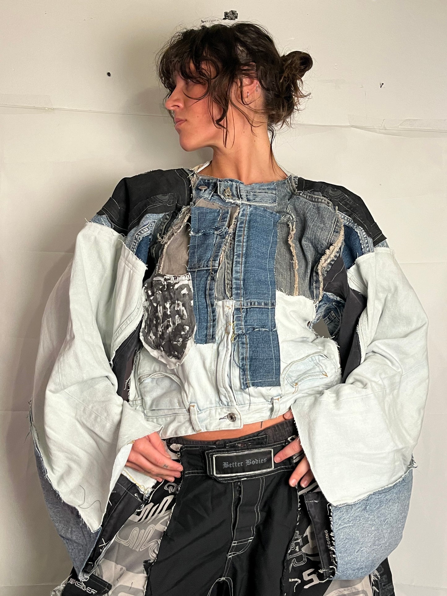 EXTRA OVERSIZE DENIM BIKER SPG JACKET