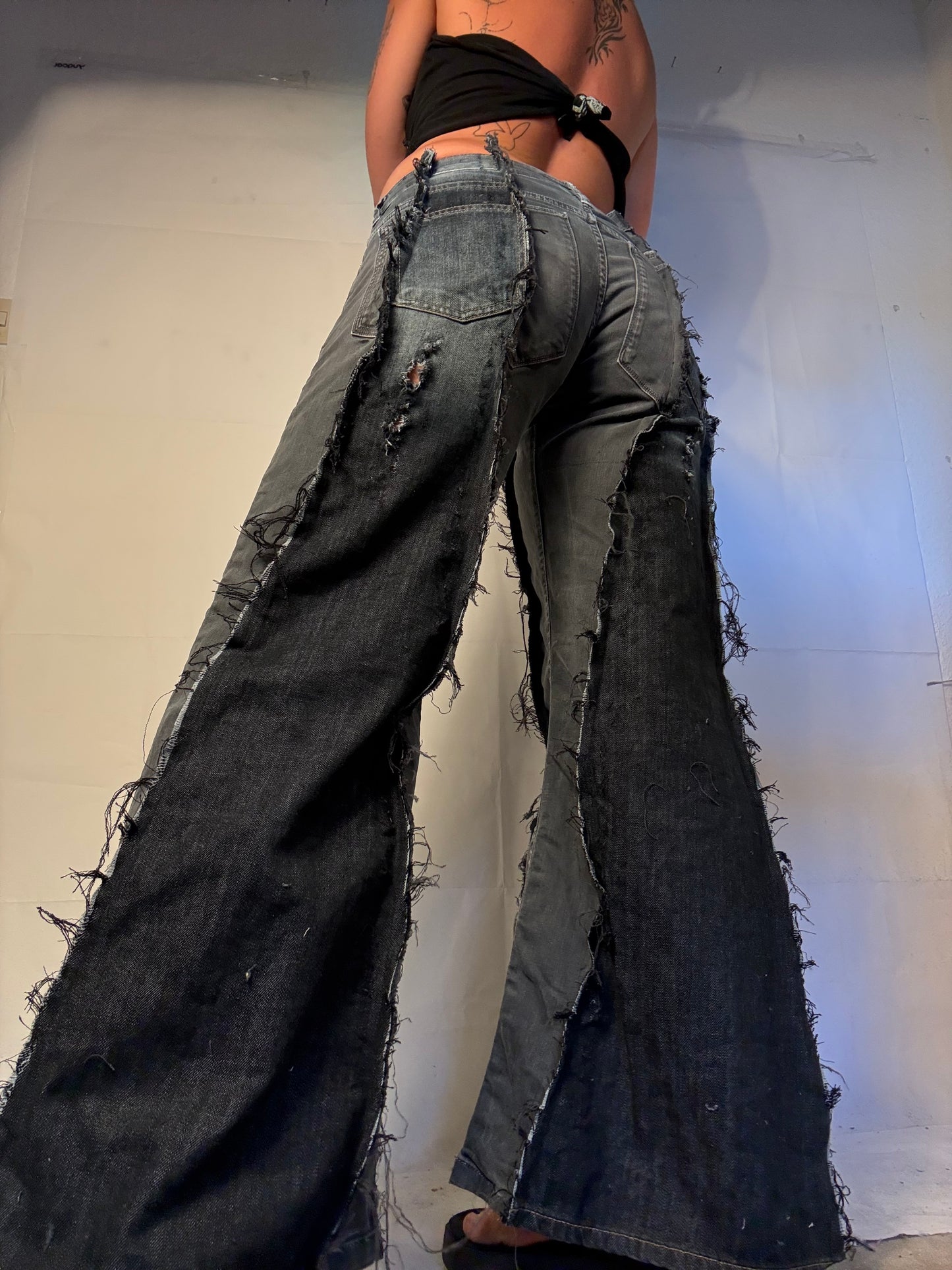 FLARED RIPPED GREY/DENIM SPG PANTS