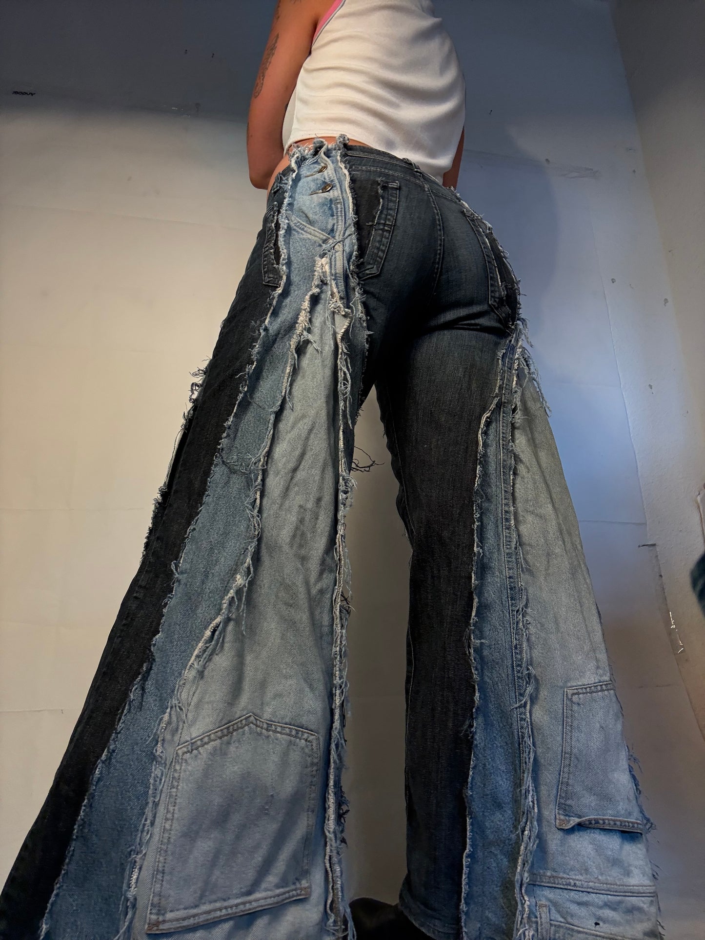 FLARED DOUBLE DENIM W BUTTON DETAILS SPG PANTS