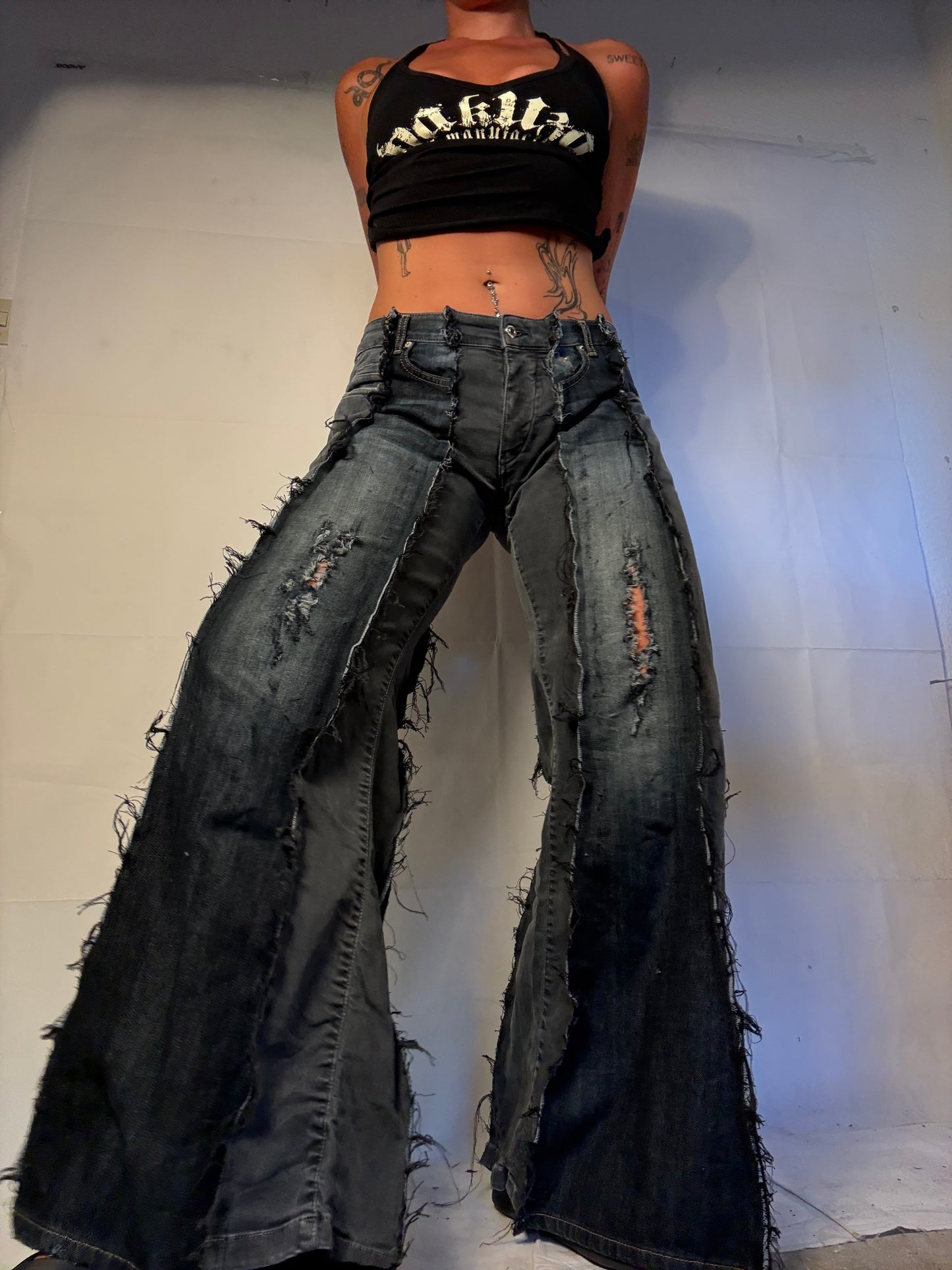 FLARED RIPPED GREY/DENIM SPG PANTS