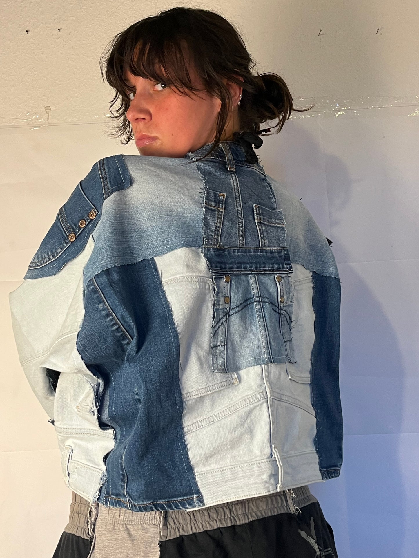EXTRA OVERSIZE DENIM BIKER SPG JACKET
