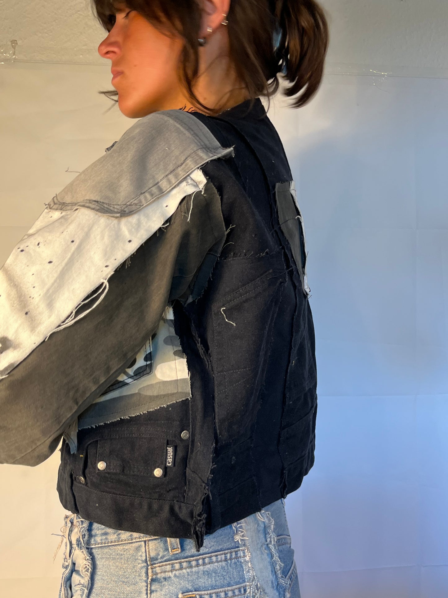 BIKER DENIM BLACK/WHITE SPG JACKET