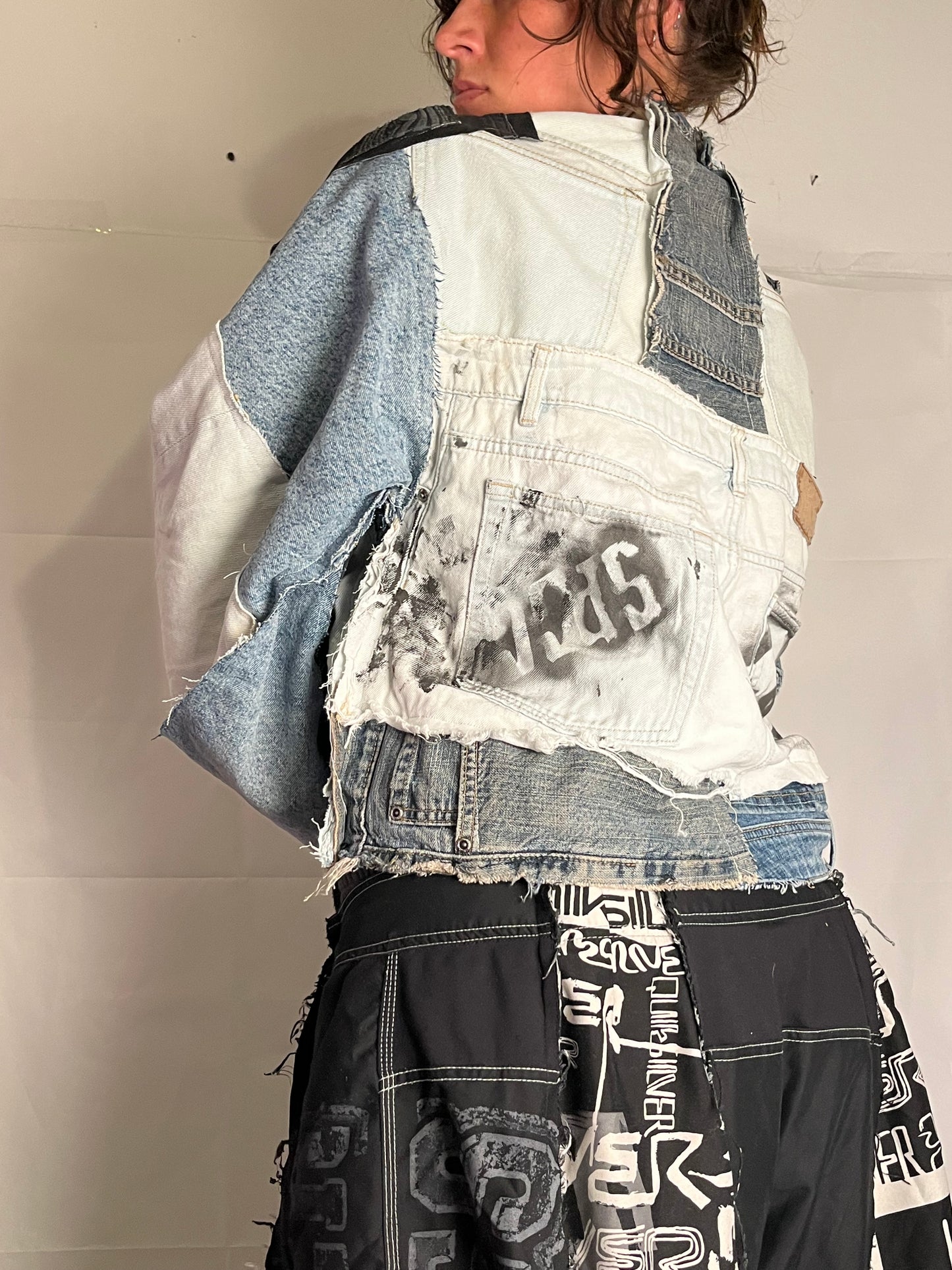 EXTRA OVERSIZE DENIM BIKER SPG JACKET
