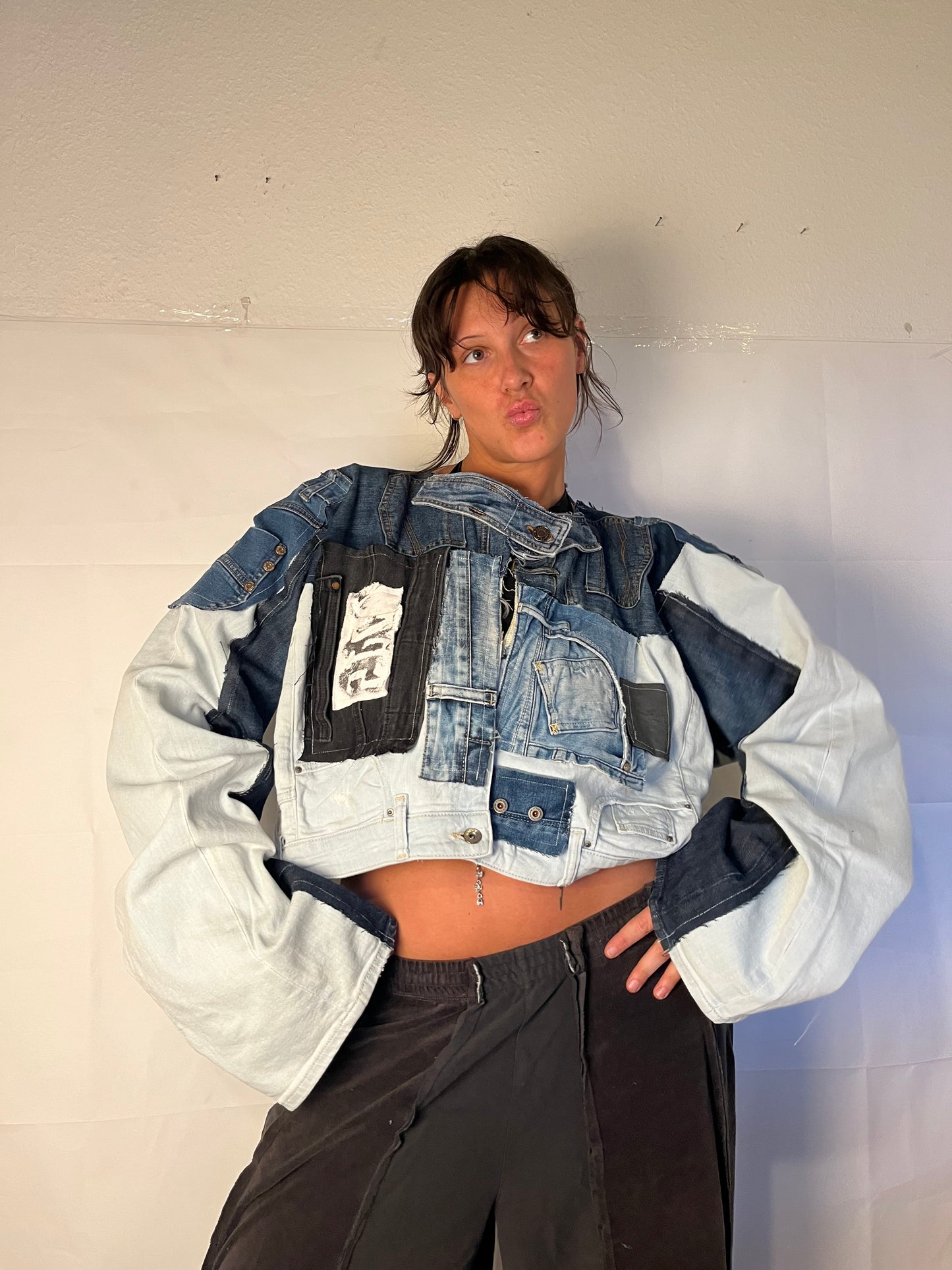 EXTRA OVERSIZE DENIM BIKER SPG JACKET