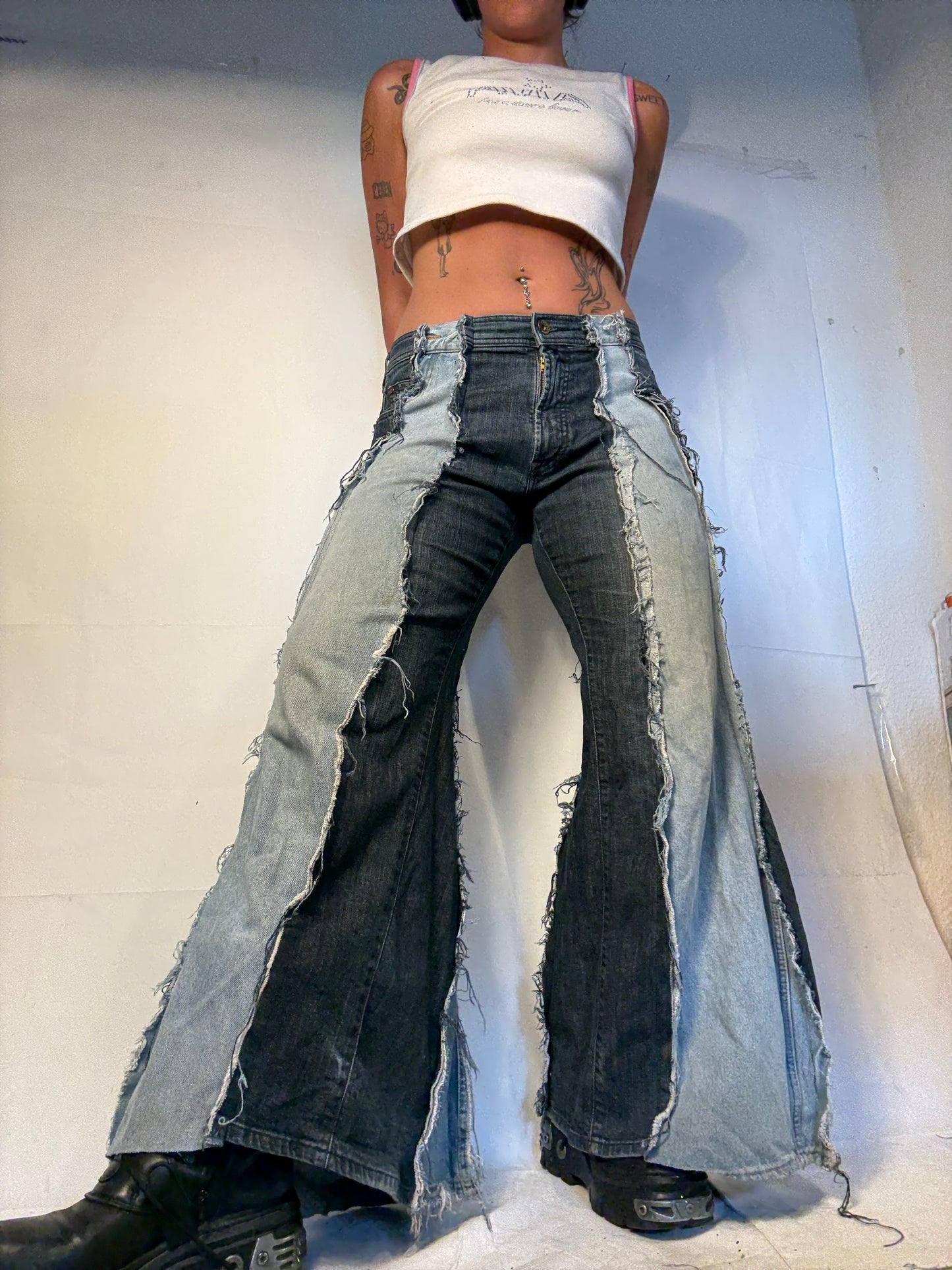 FLARED DOUBLE DENIM W BUTTON DETAILS SPG PANTS