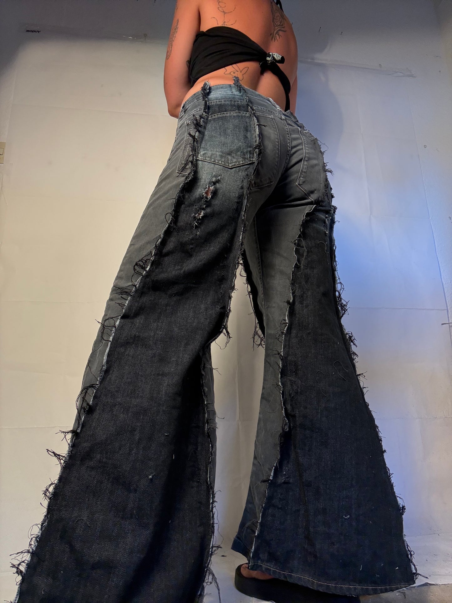 FLARED RIPPED GREY/DENIM SPG PANTS