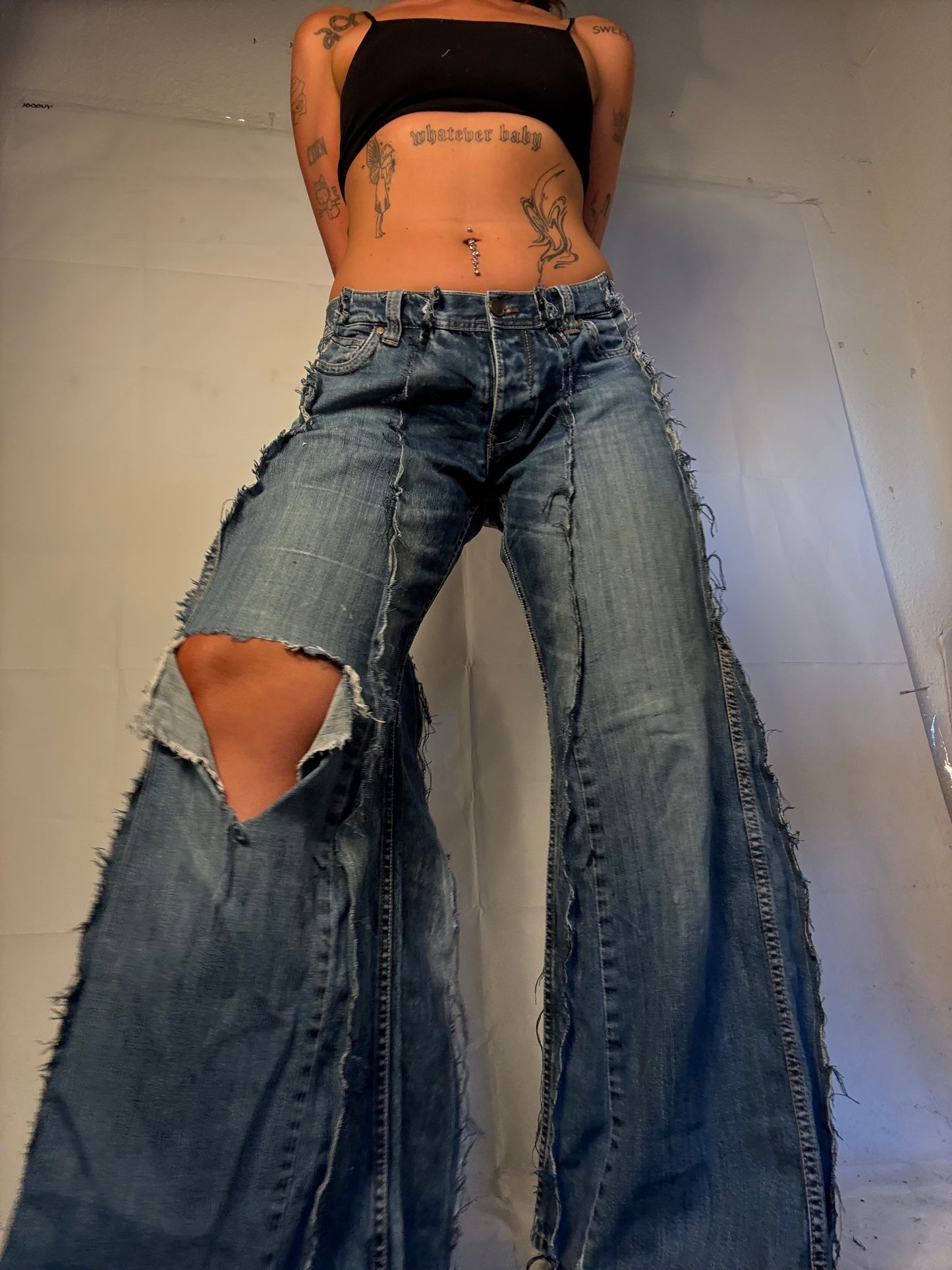 FLARED RIPPED CLASSIC DENIM SPG PANTS