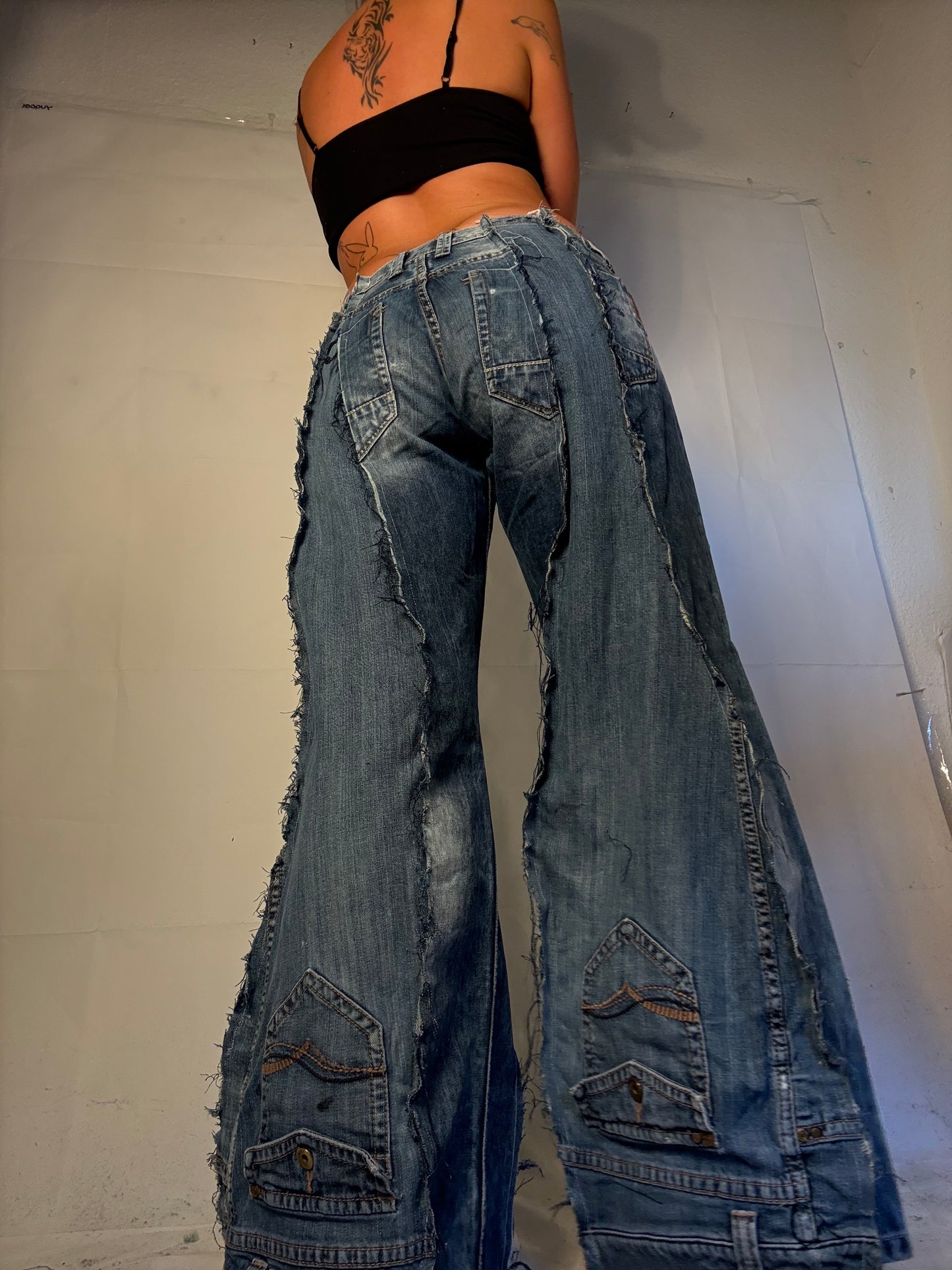 FLARED RIPPED CLASSIC DENIM SPG PANTS