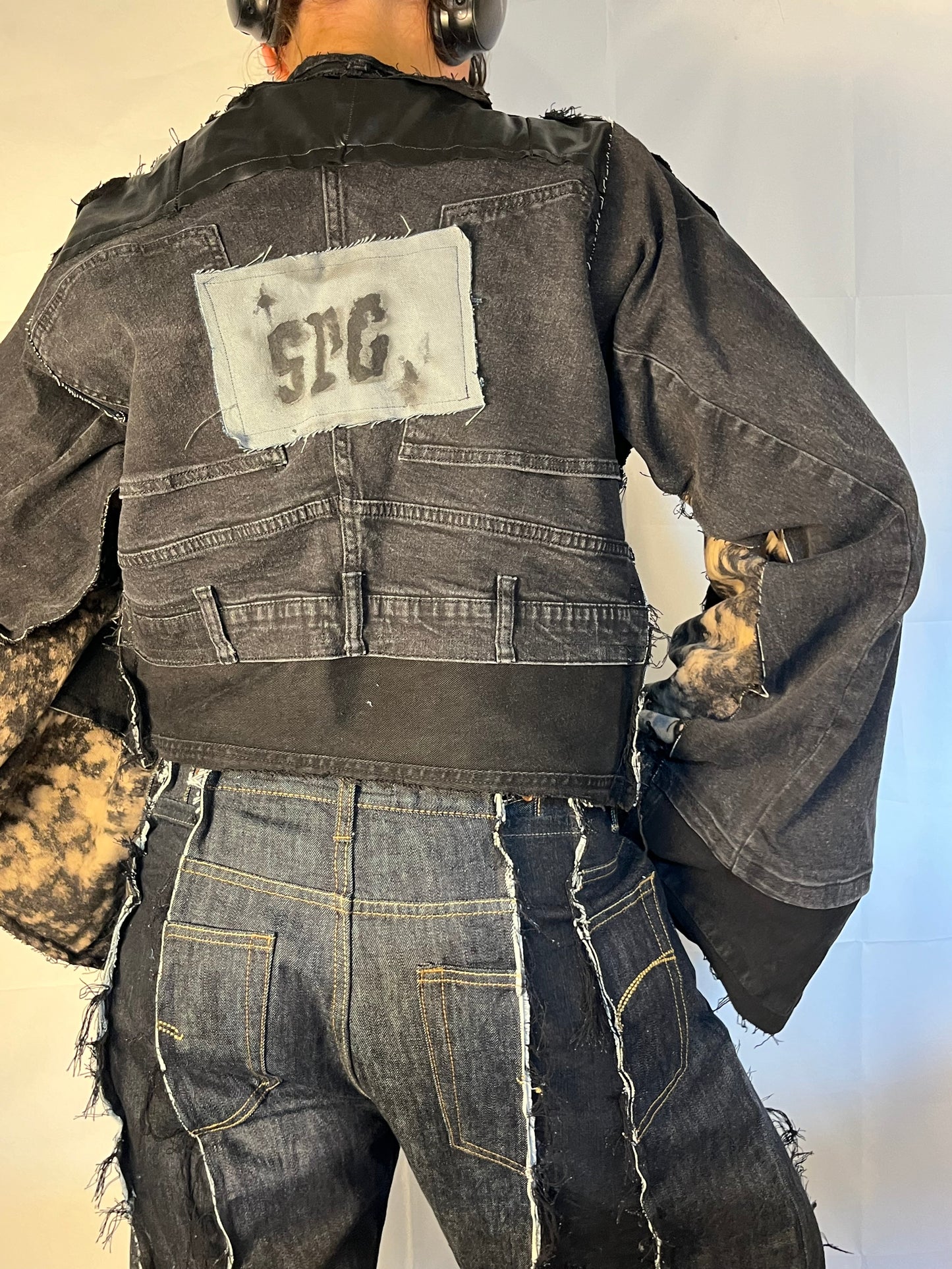 BLACK DENIM BIKER SPG PANTS