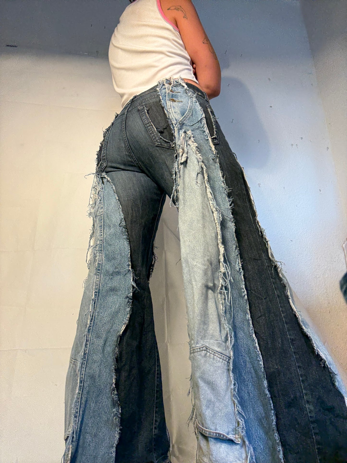 FLARED DOUBLE DENIM W BUTTON DETAILS SPG PANTS