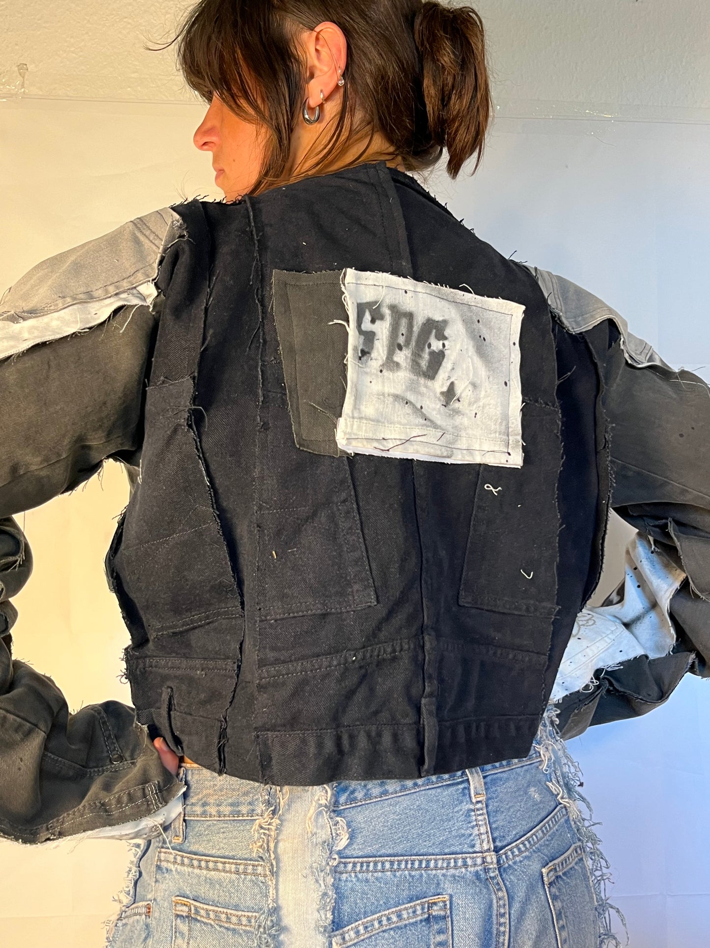 BIKER DENIM BLACK/WHITE SPG JACKET