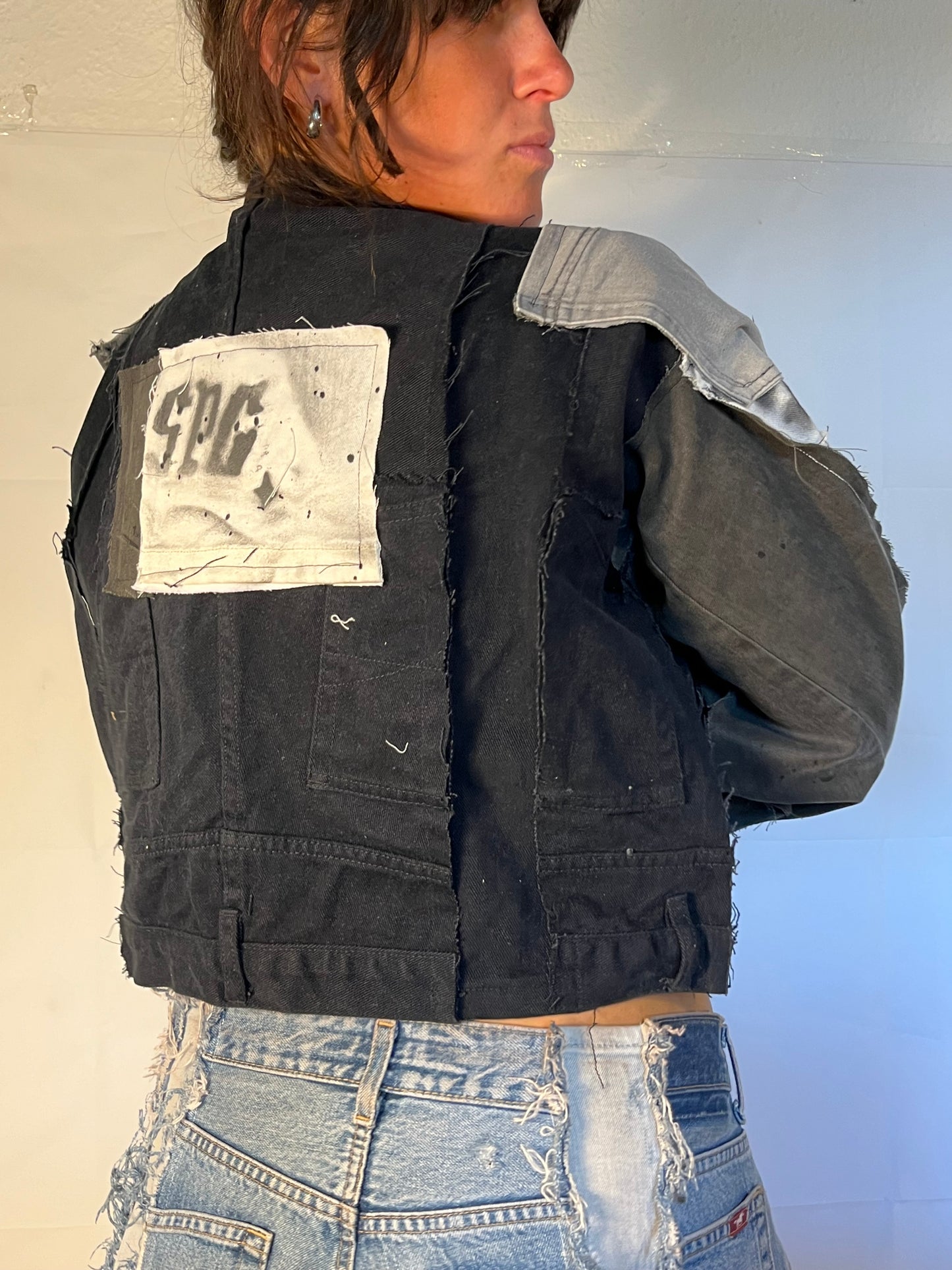 BIKER DENIM BLACK/WHITE SPG JACKET