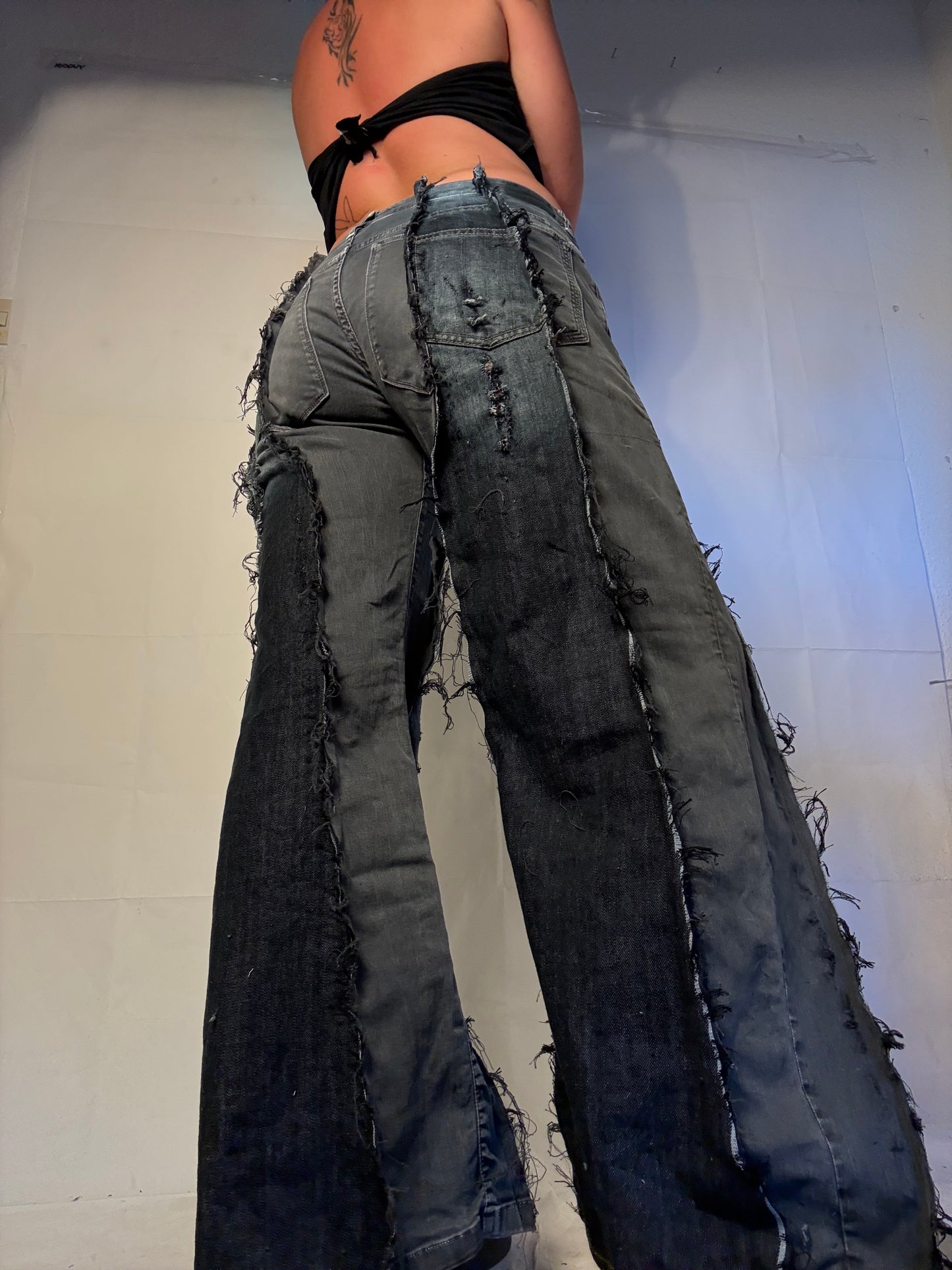 FLARED RIPPED GREY/DENIM SPG PANTS
