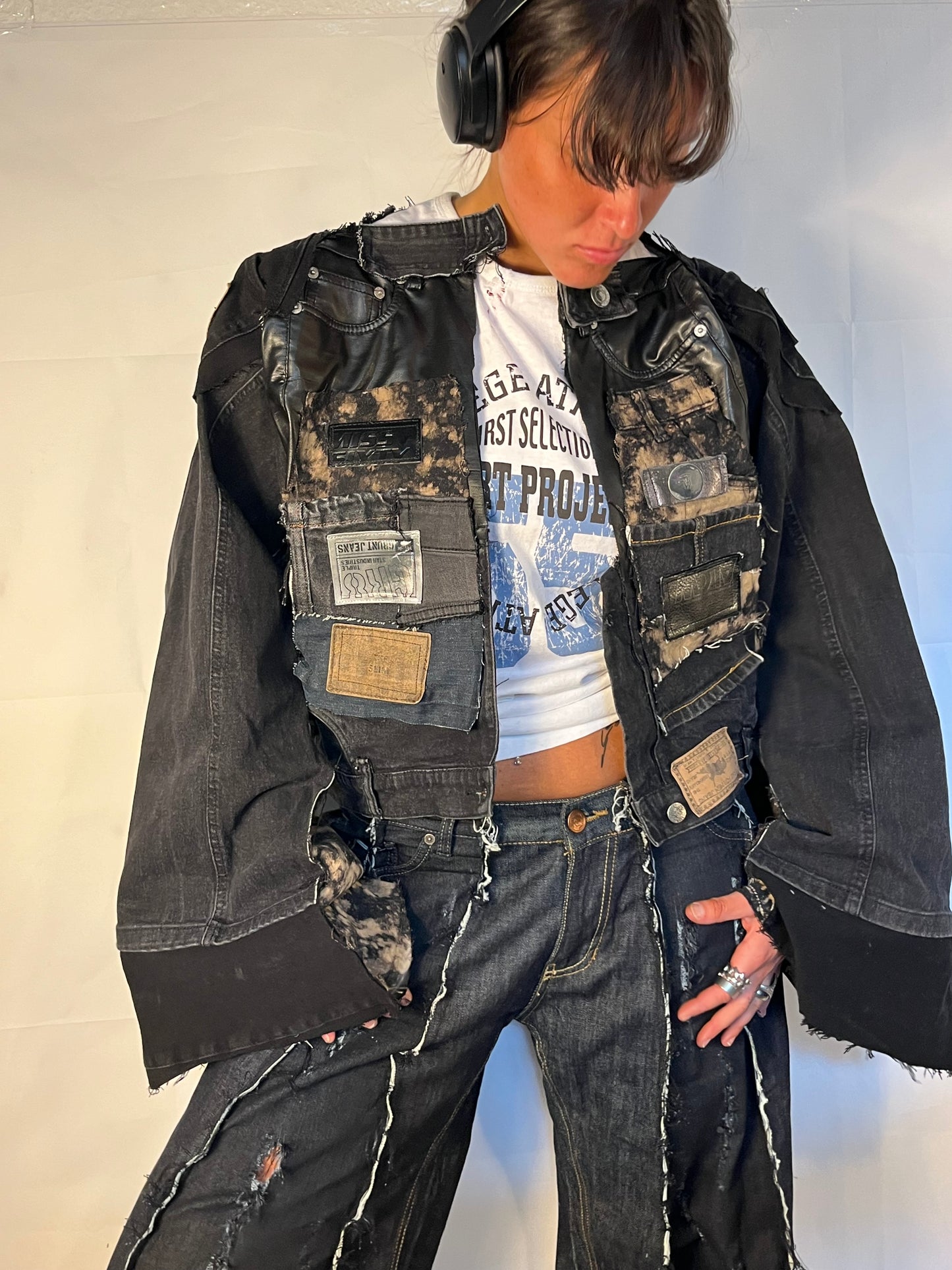 BLACK DENIM BIKER SPG PANTS