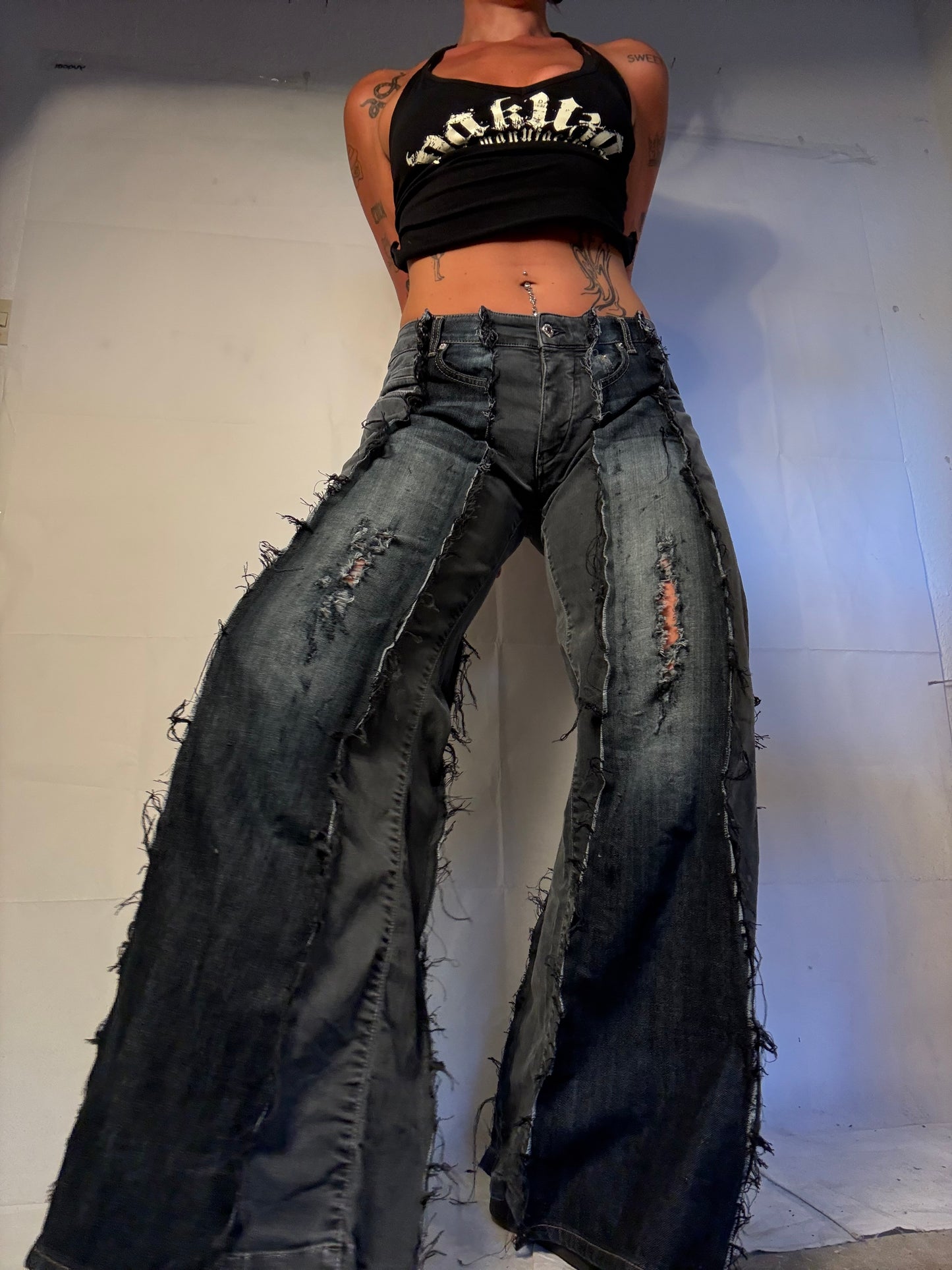 FLARED RIPPED GREY/DENIM SPG PANTS