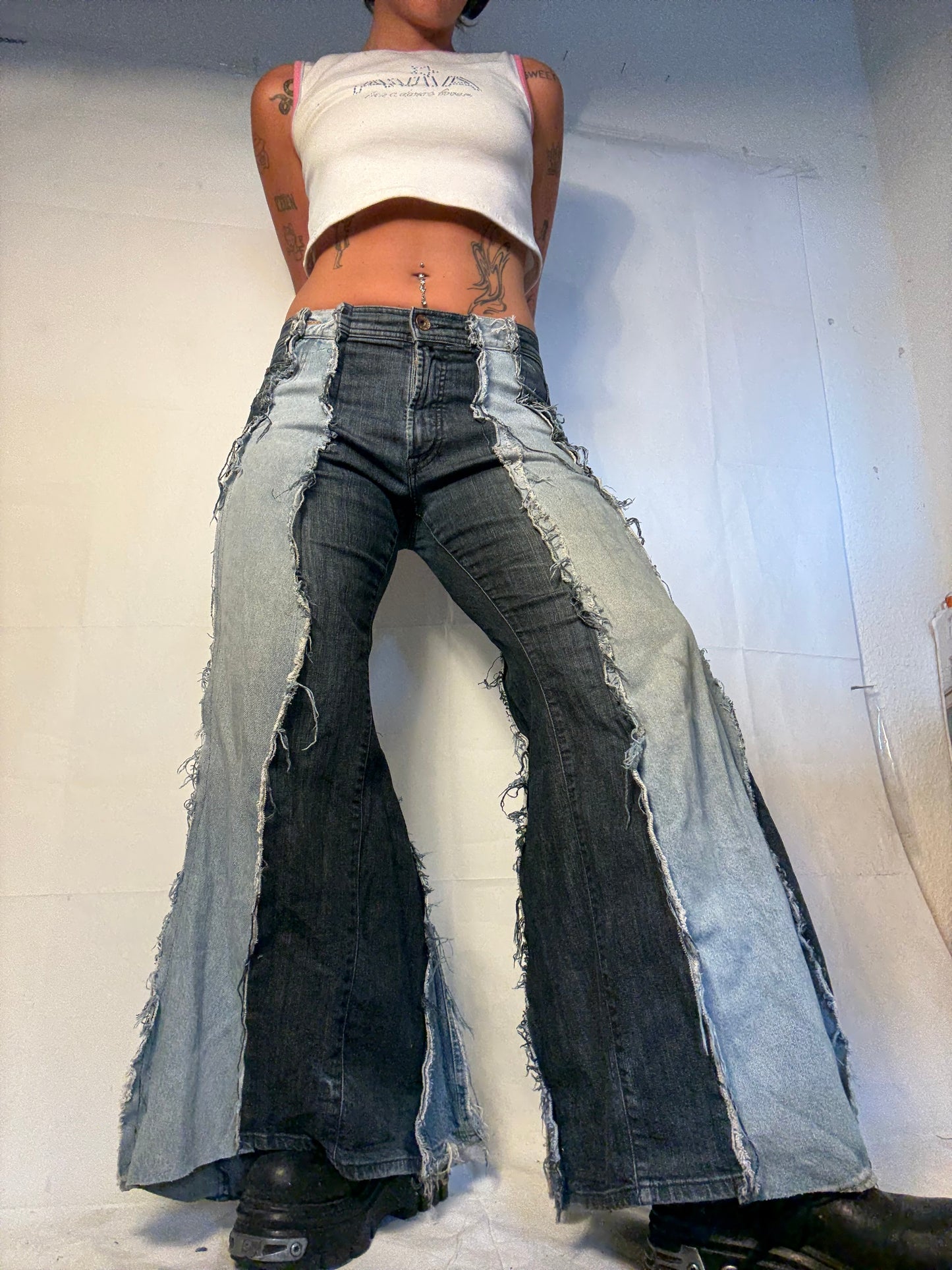 FLARED DOUBLE DENIM W BUTTON DETAILS SPG PANTS