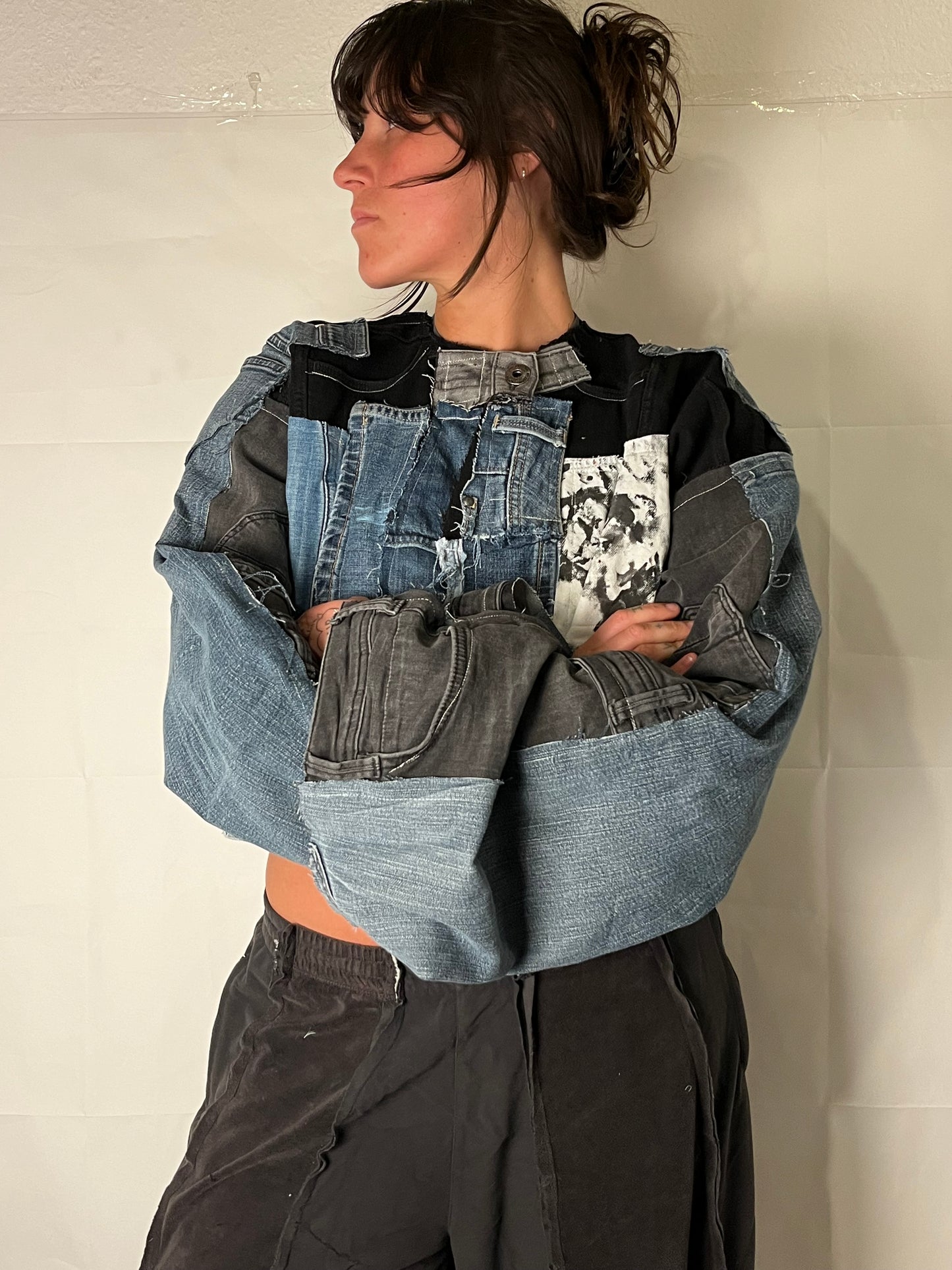 OVERSIZE DENIM BIKER SPG JACKET