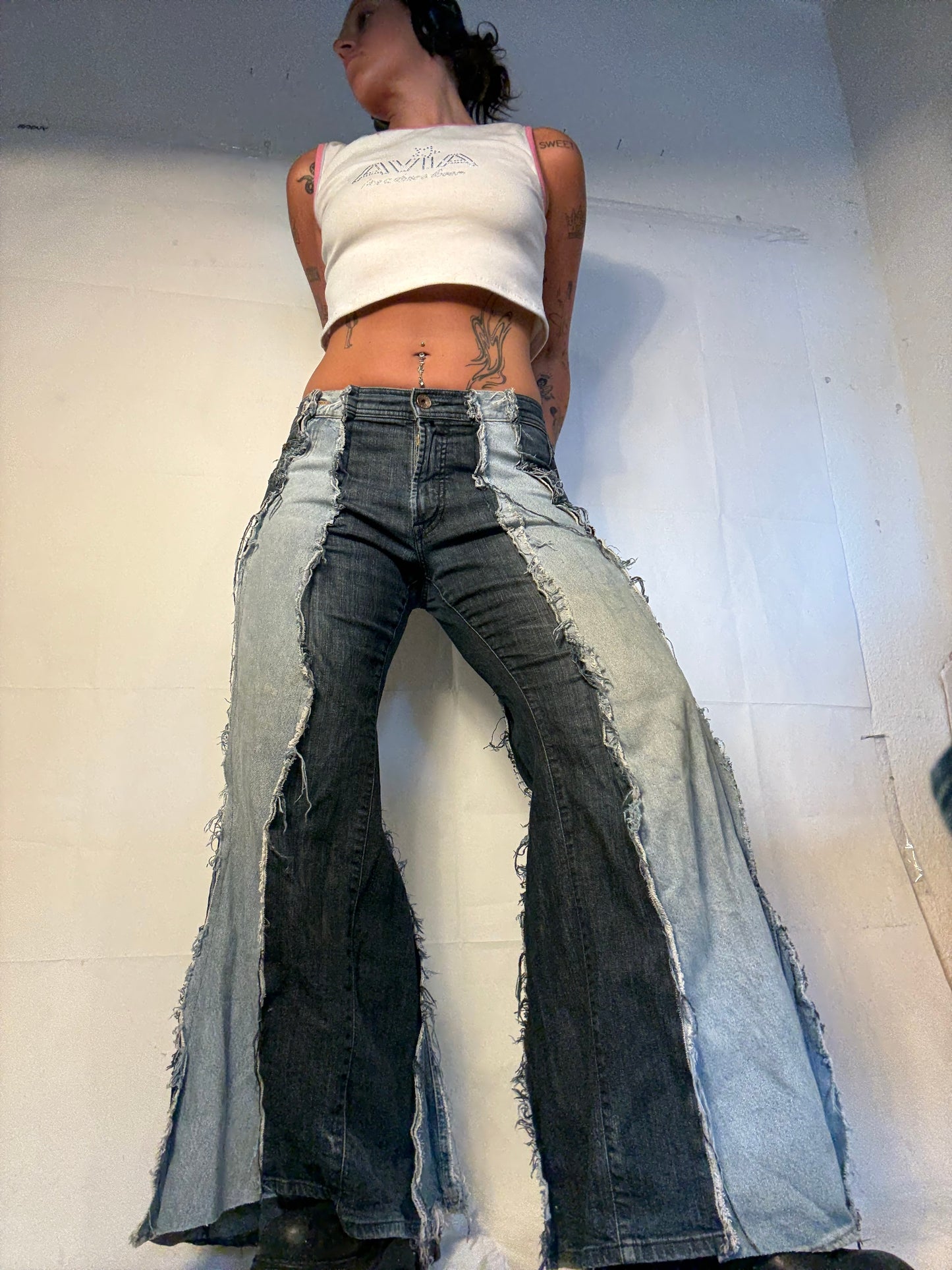 FLARED DOUBLE DENIM W BUTTON DETAILS SPG PANTS