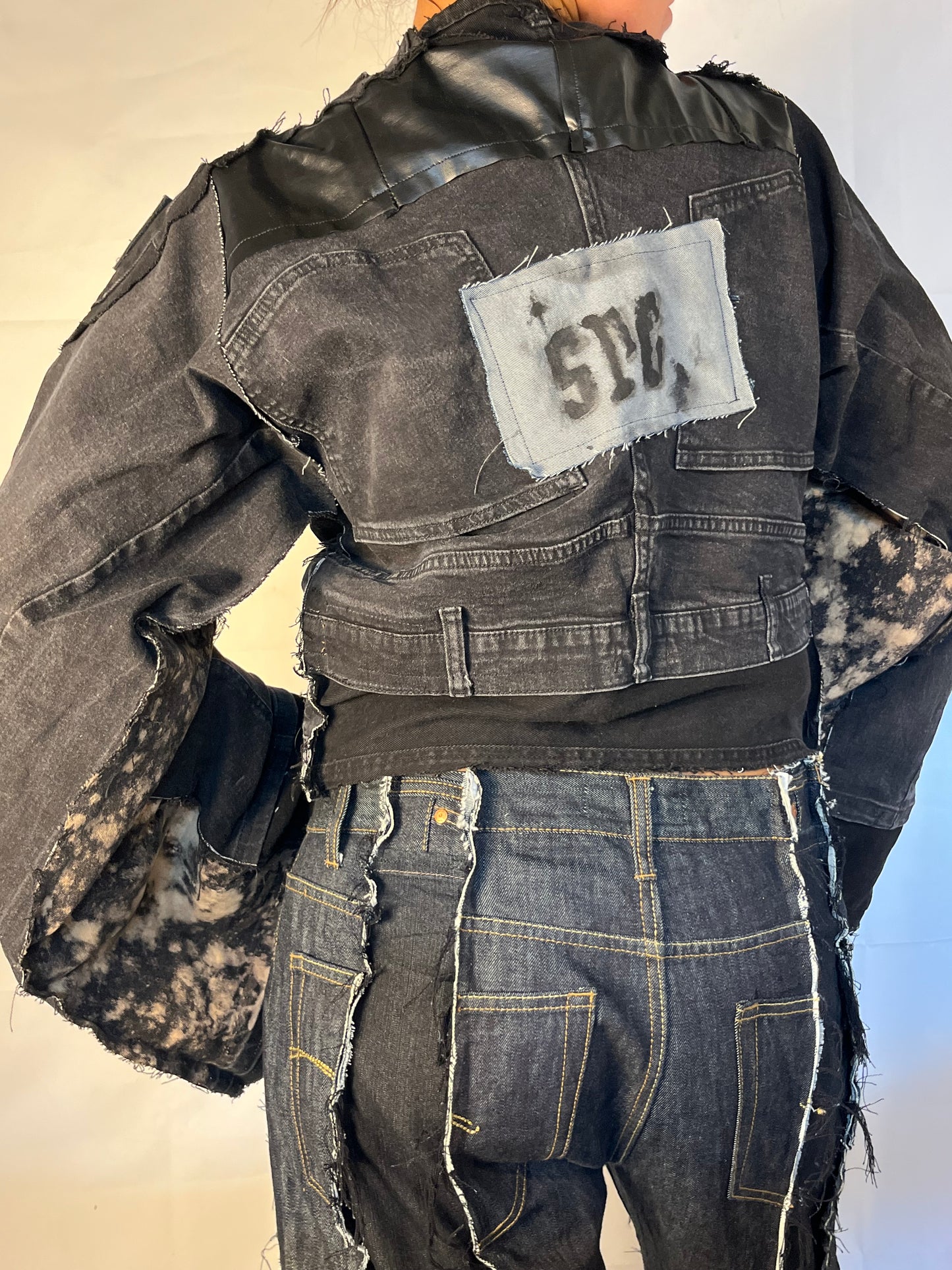 BLACK DENIM BIKER SPG PANTS
