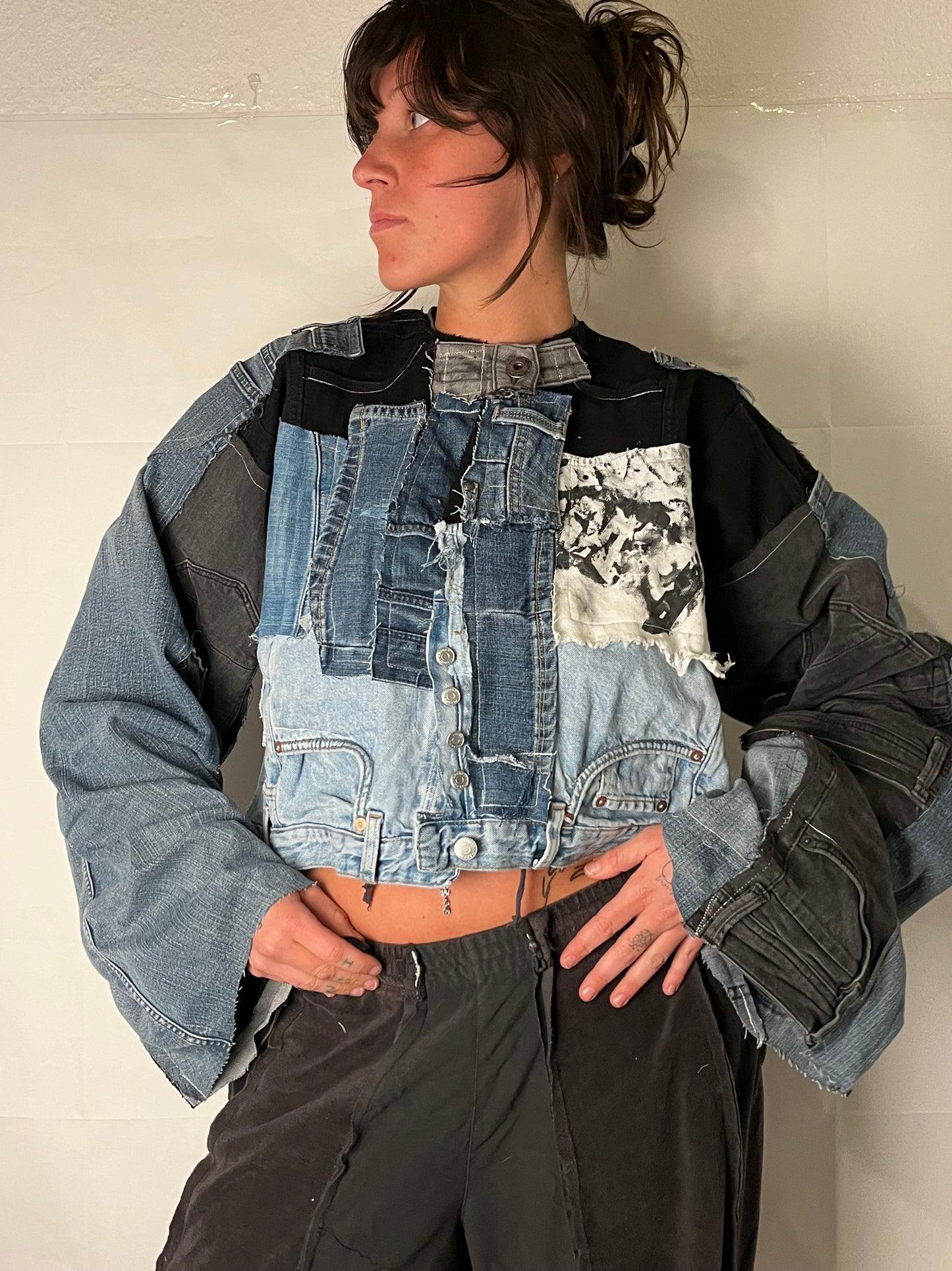 OVERSIZE DENIM BIKER SPG JACKET