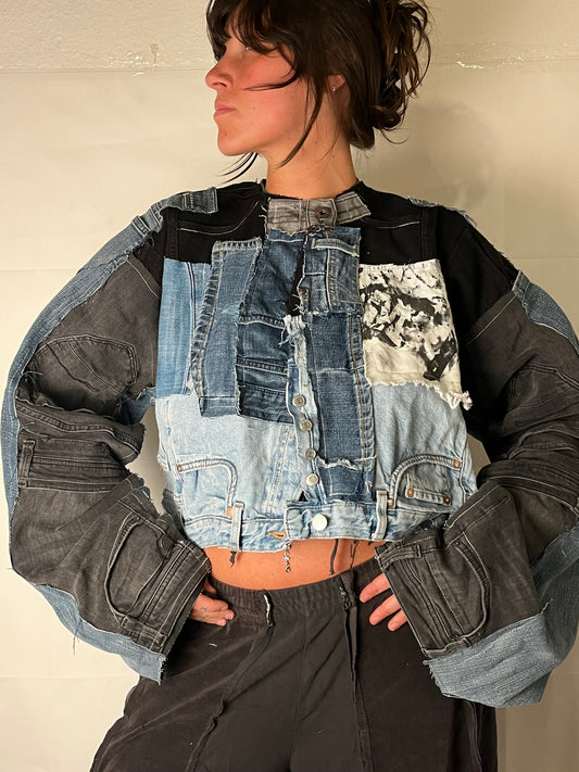 OVERSIZE DENIM BIKER SPG JACKET