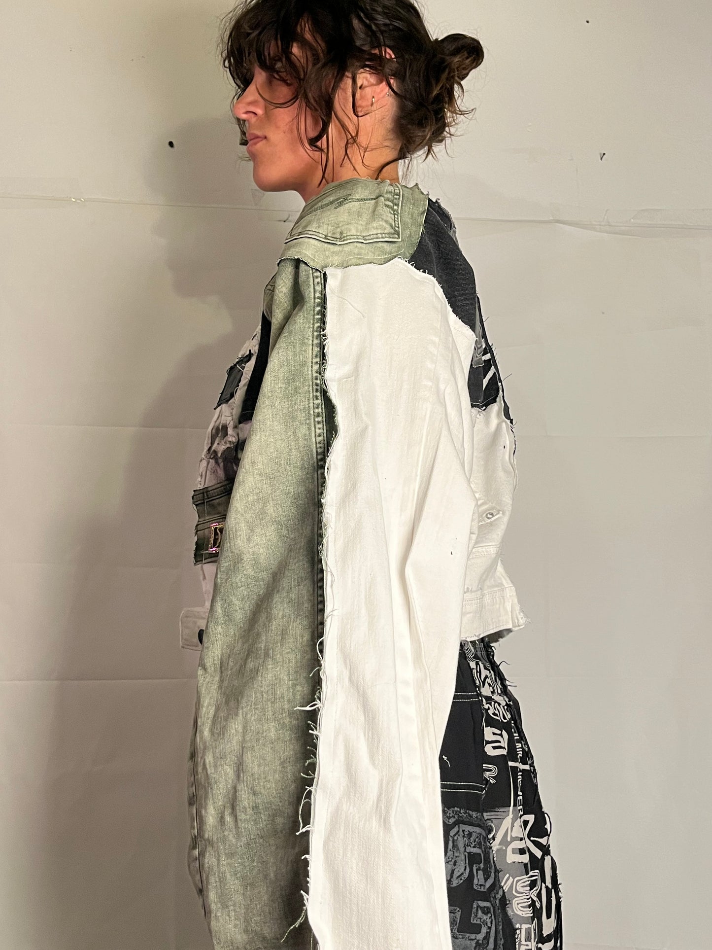 DENIM BIKER SPG JACKET EXTRA DETAILED WHITE/GREEN/BLACK