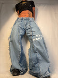 BAGGY OVERSIZE LIGHT DENIM W TEXT DETAIL SPG PANTS