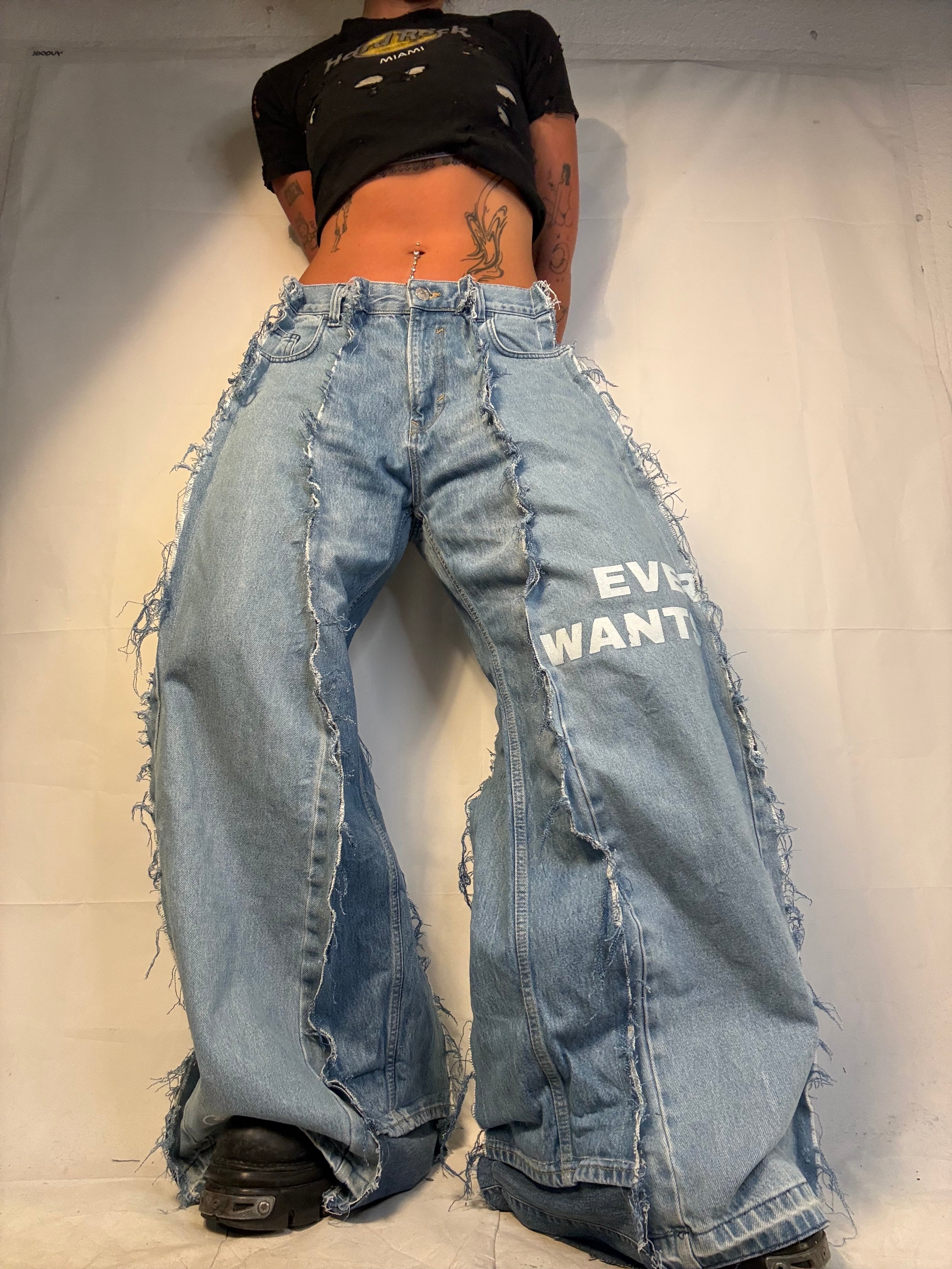 BAGGY OVERSIZE LIGHT DENIM W TEXT DETAIL SPG PANTS