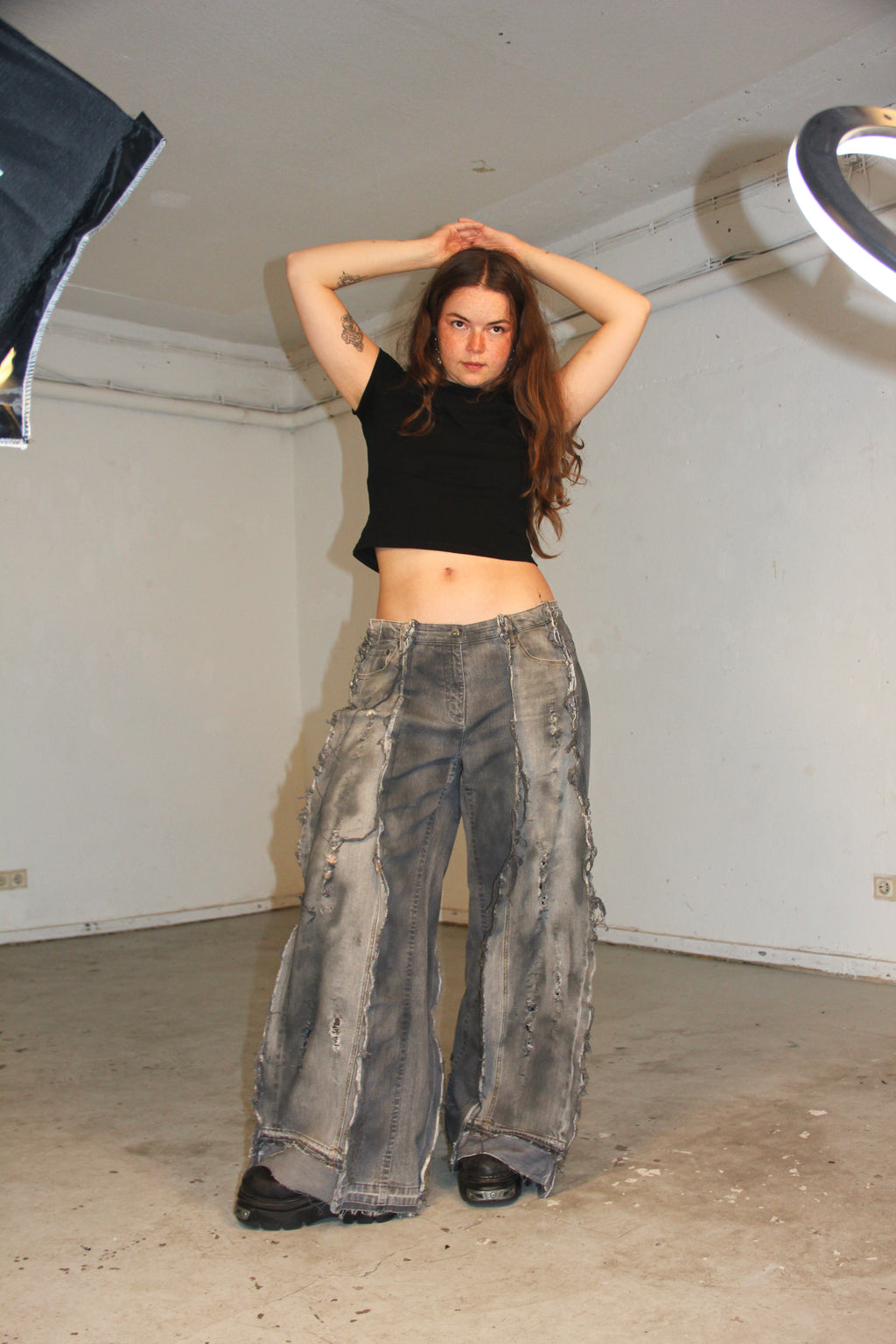 FLARED STAINED DOUBLE GREY SPG PANTS