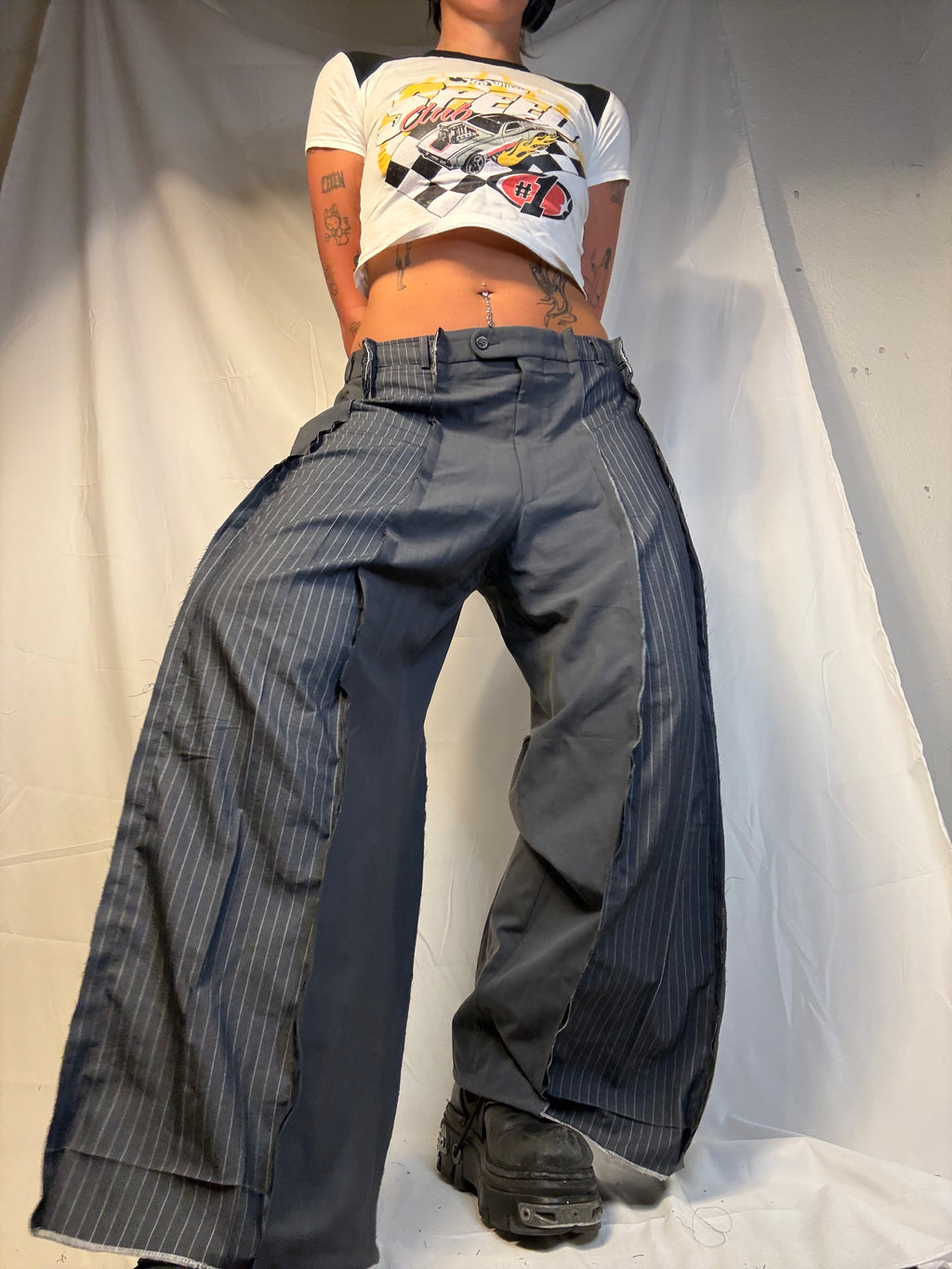 WIDE GREY-BLUE PINSTIBE SPG SUITPANTS