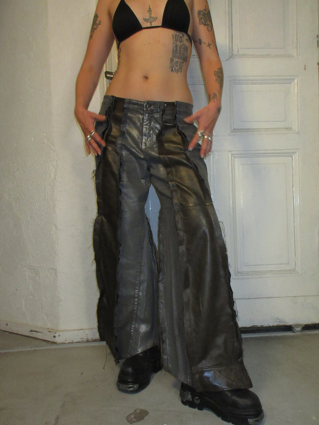 LIMITED EDITION LEATHER/ METALLIC DENIM SPG PANTS