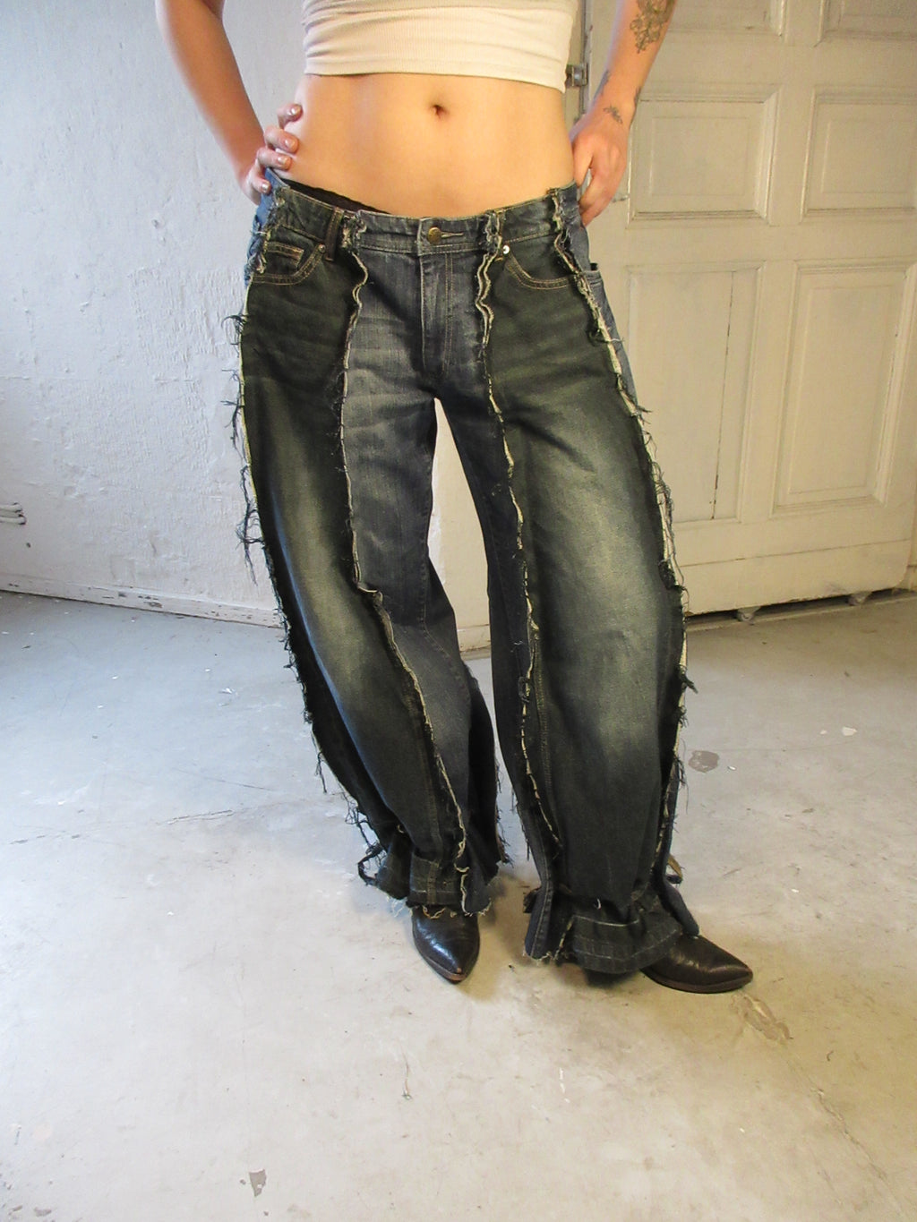 BAGGY TIE-IN DARK DENIM SPG PANTS