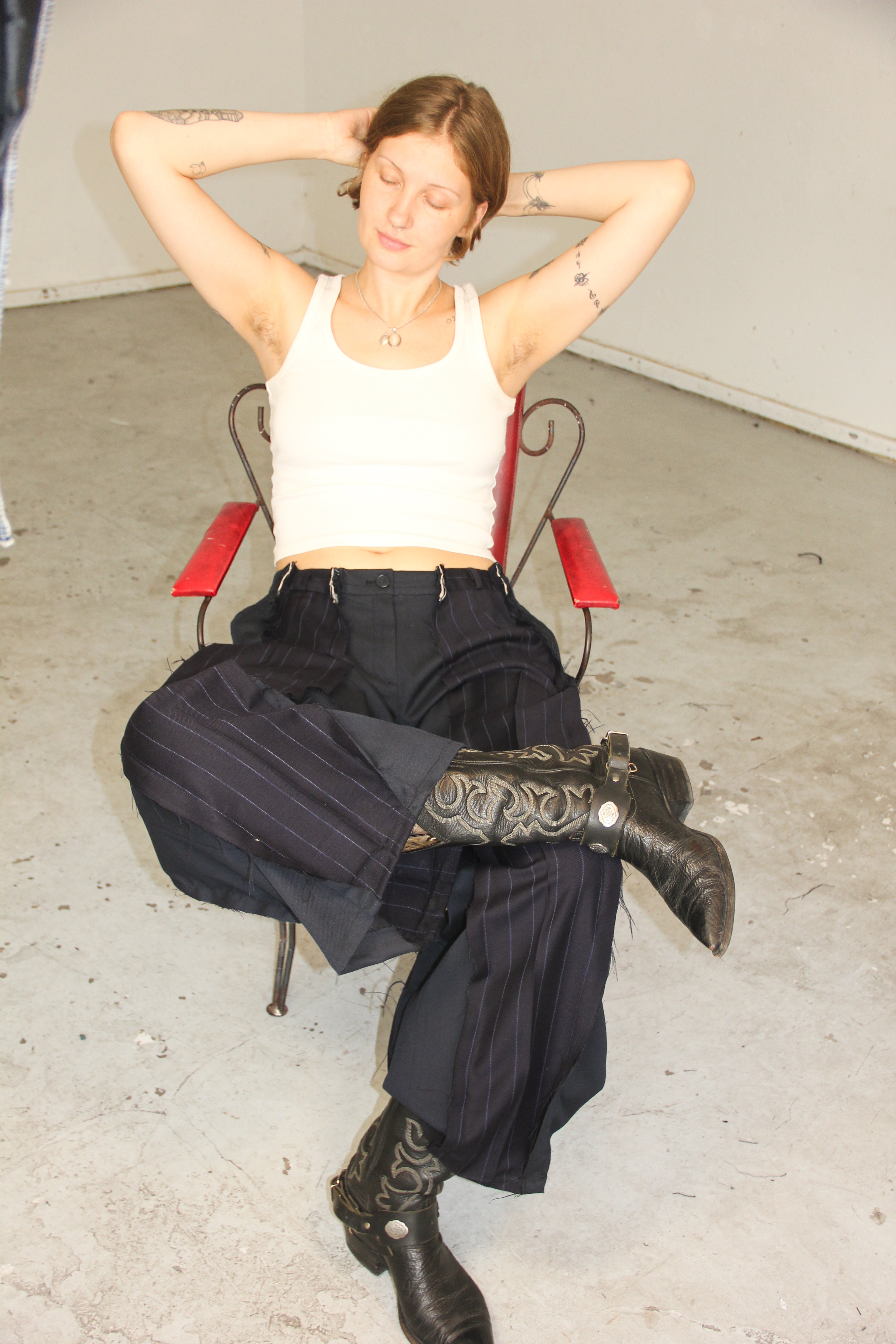 DARK NAVY PIN-STRIBE SPG SUITPANTS