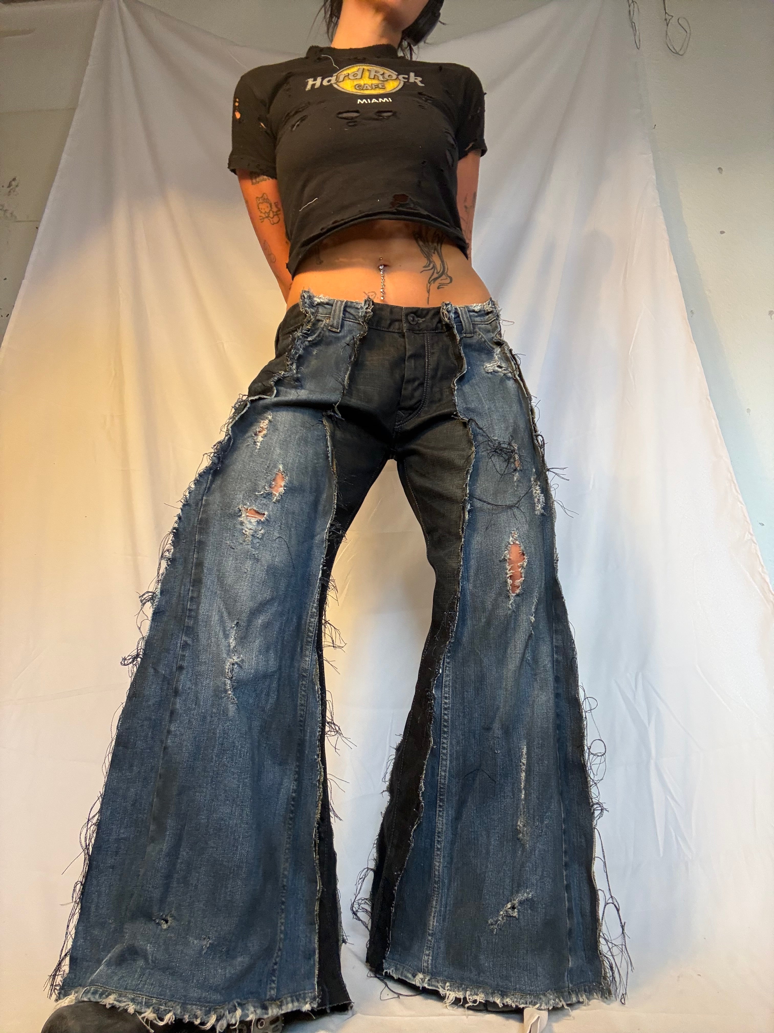 FLARED DISTRESSED DARK DENIM SPG PANTS