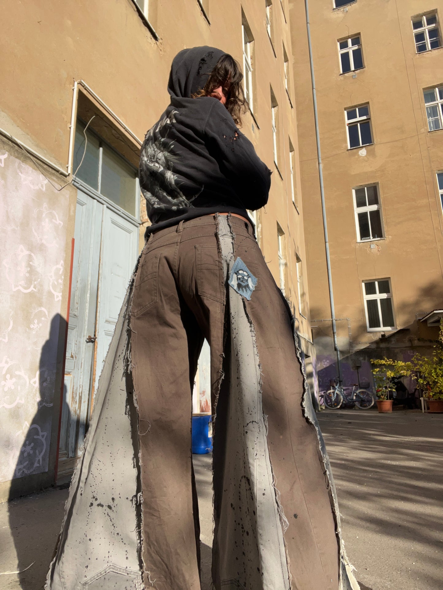 Extra Long Oversize Flared Brown/Grey SPG Pants