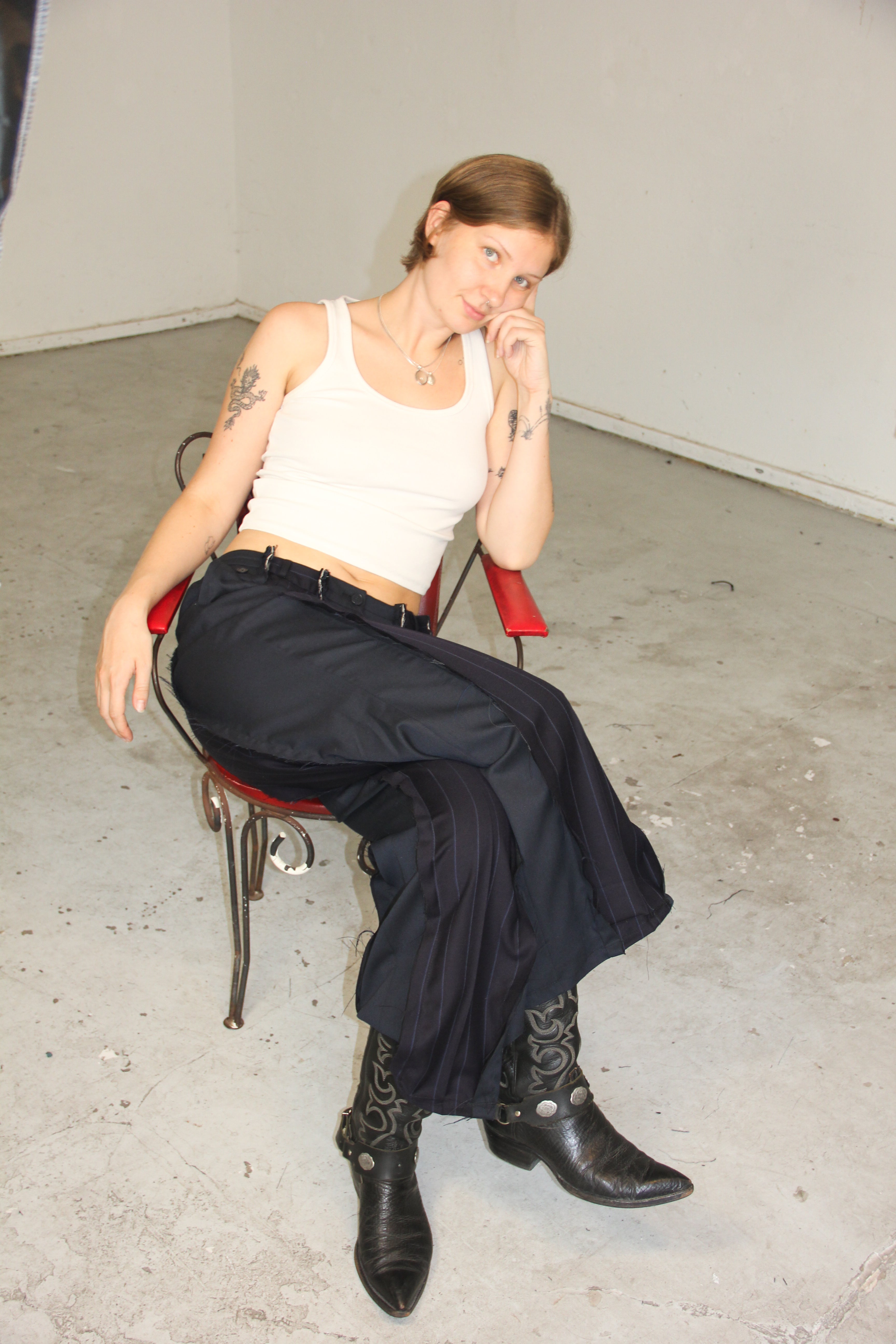 DARK NAVY PIN-STRIBE SPG SUITPANTS