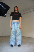 FLARED DISTRESSED LIGHT DENIM SPG PANTS