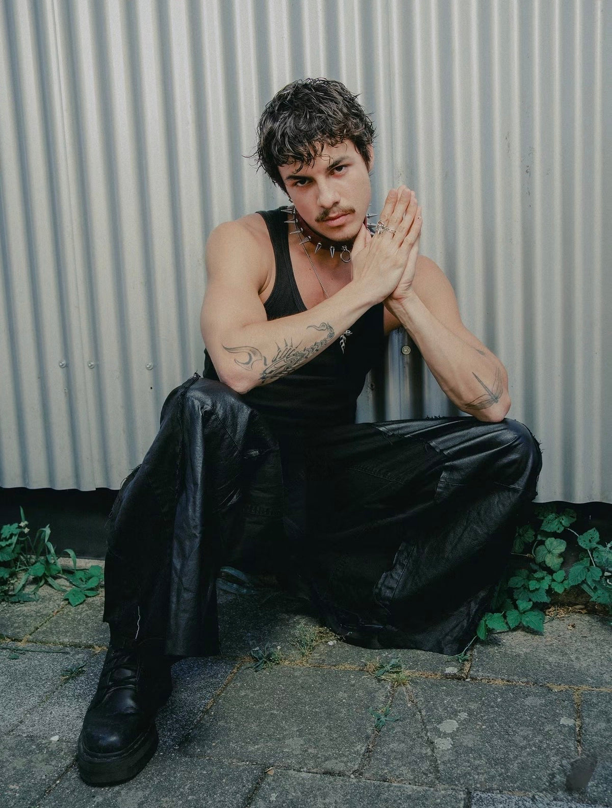 BAGGY BLACK LEATHER/DENIM SPG PANTS