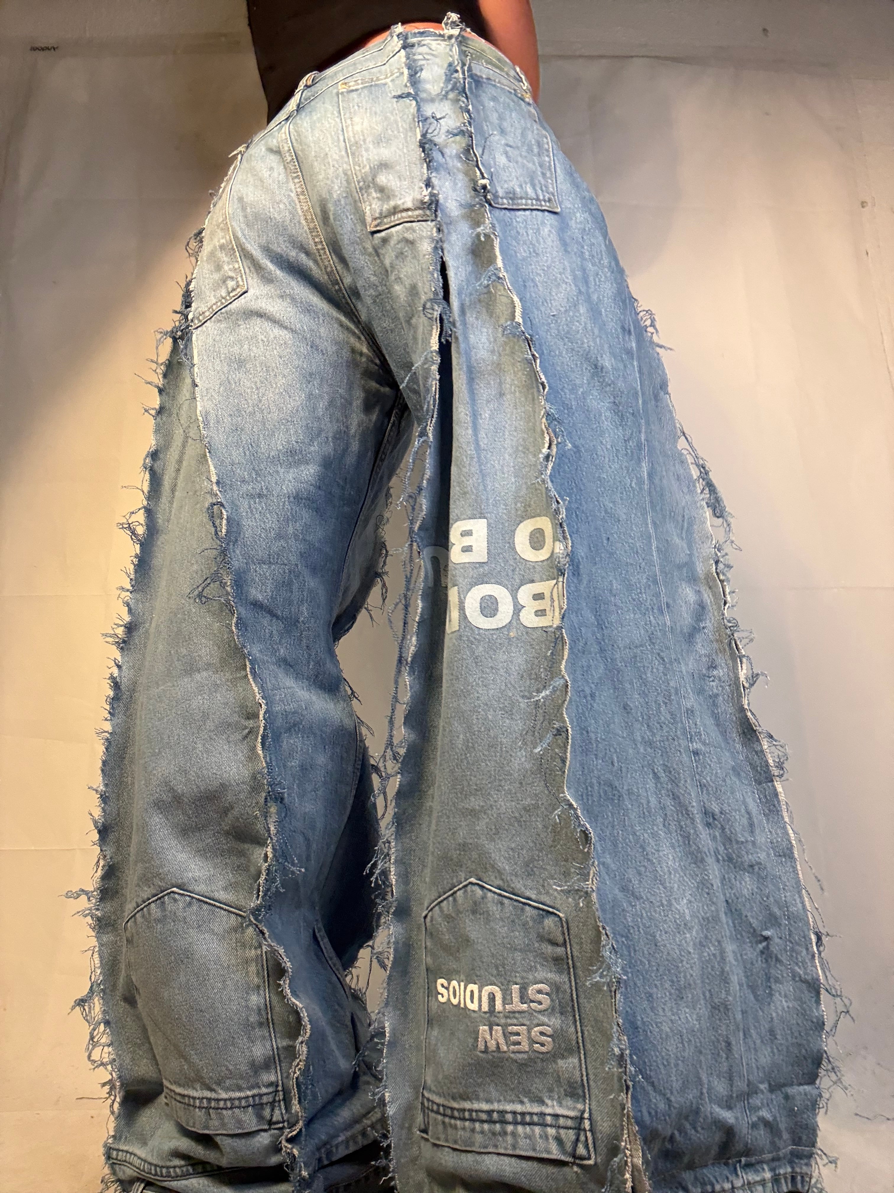 BAGGY OVERSIZE LIGHT DENIM W TEXT DETAIL SPG PANTS