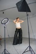 BAGGY BLACK LEATHER/DENIM SPG PANTS