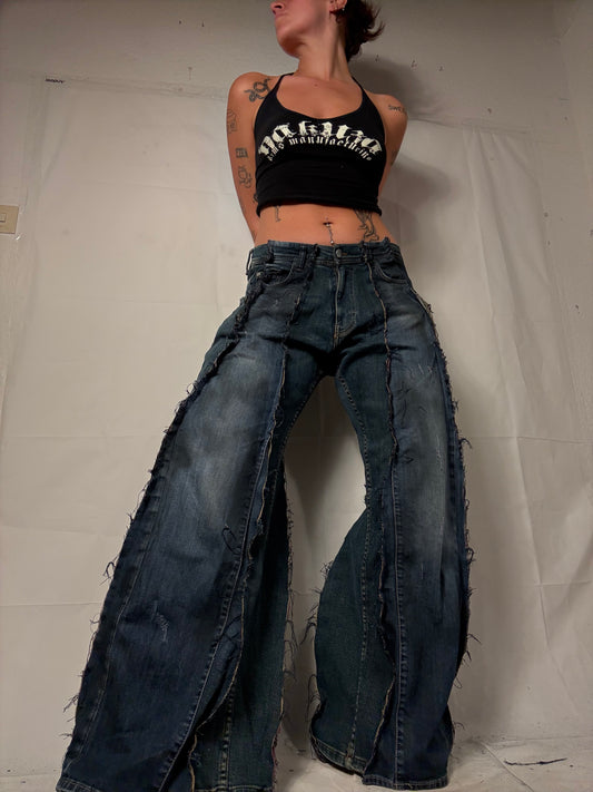 BAGGY STAINED WASHED DENIM SPG PANTS