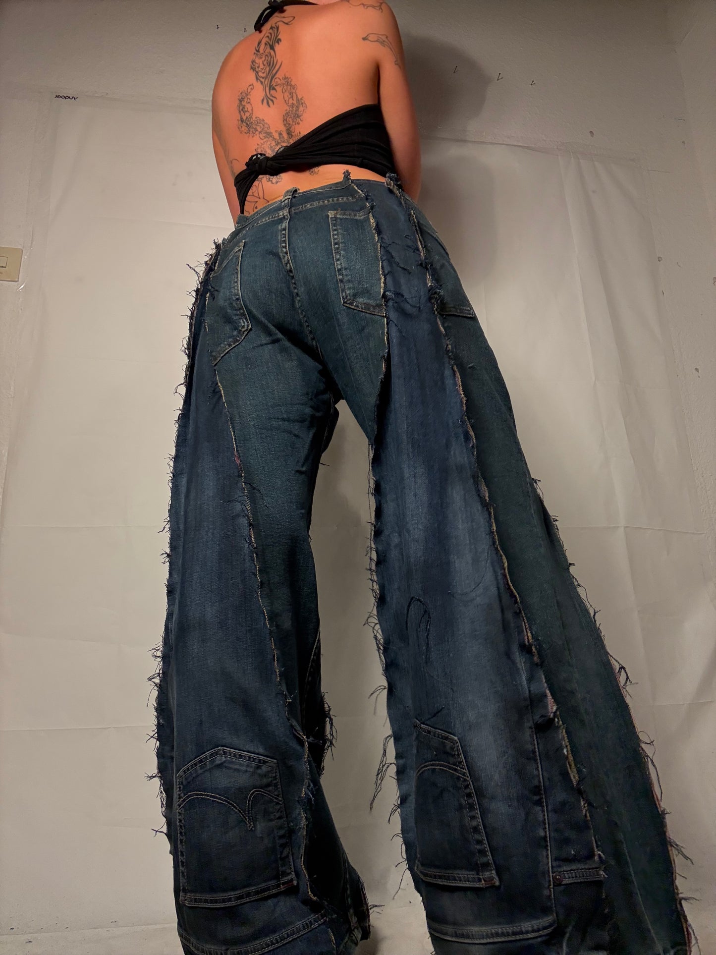 BAGGY STAINED WASHED DENIM SPG PANTS