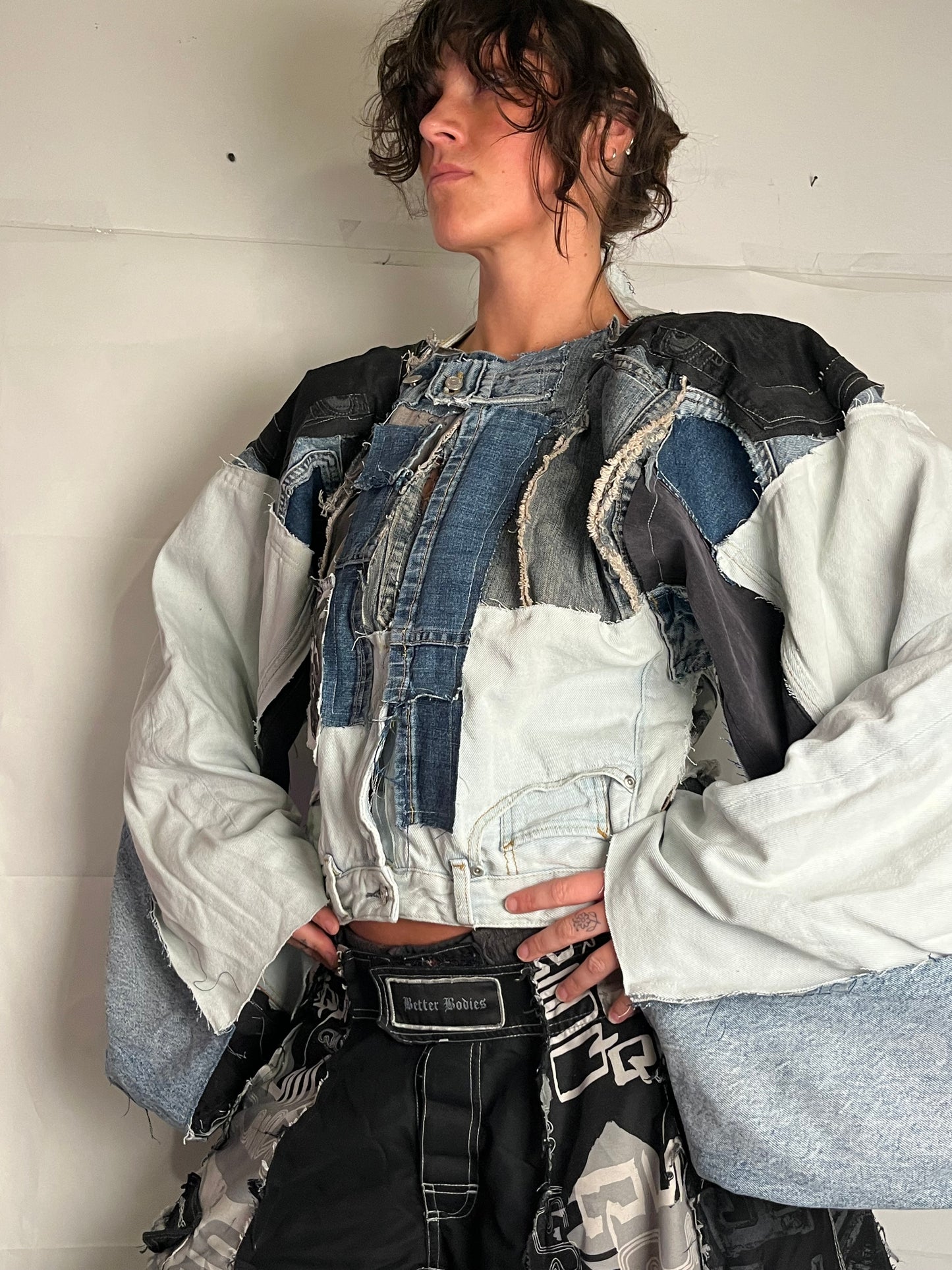 EXTRA OVERSIZE DENIM BIKER SPG JACKET