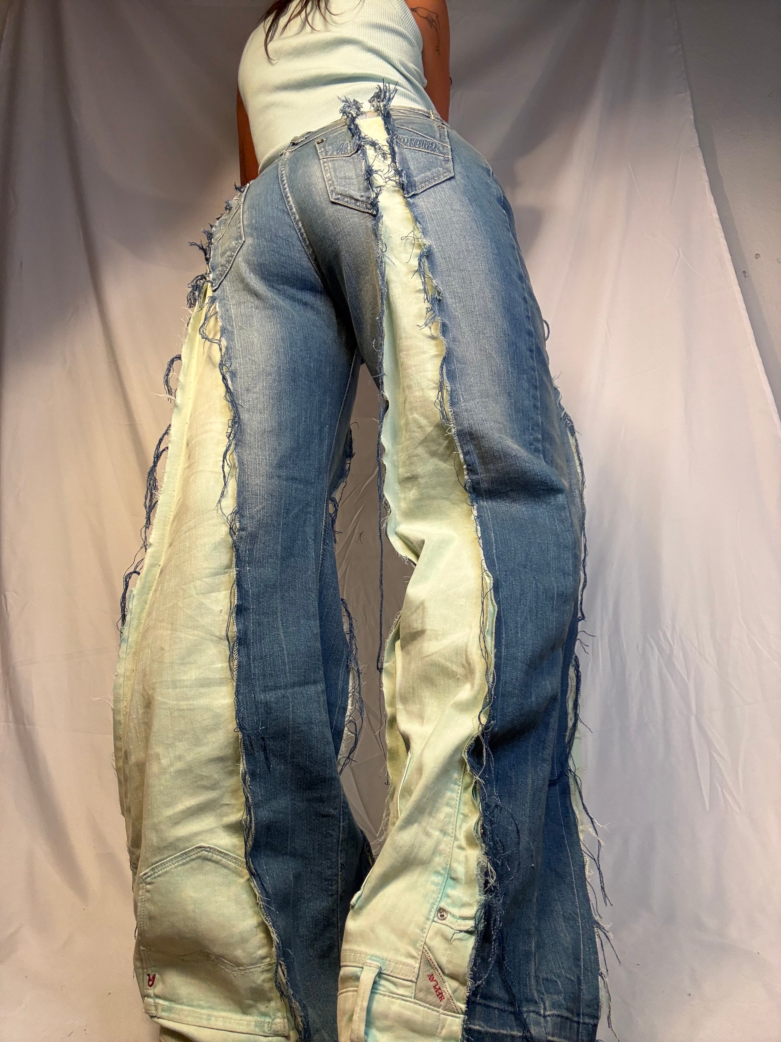 FLARED BLEACHED NEON GREEN / DENIM SPG PANTS