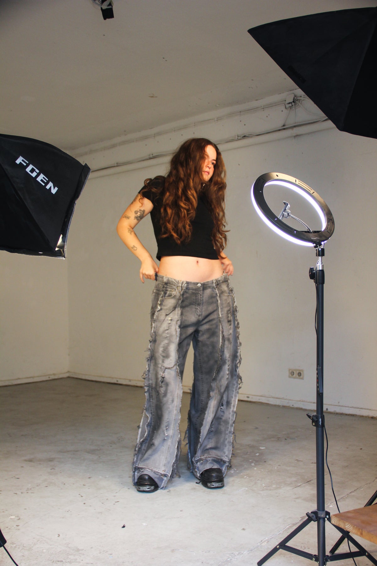 FLARED STAINED DOUBLE GREY SPG PANTS