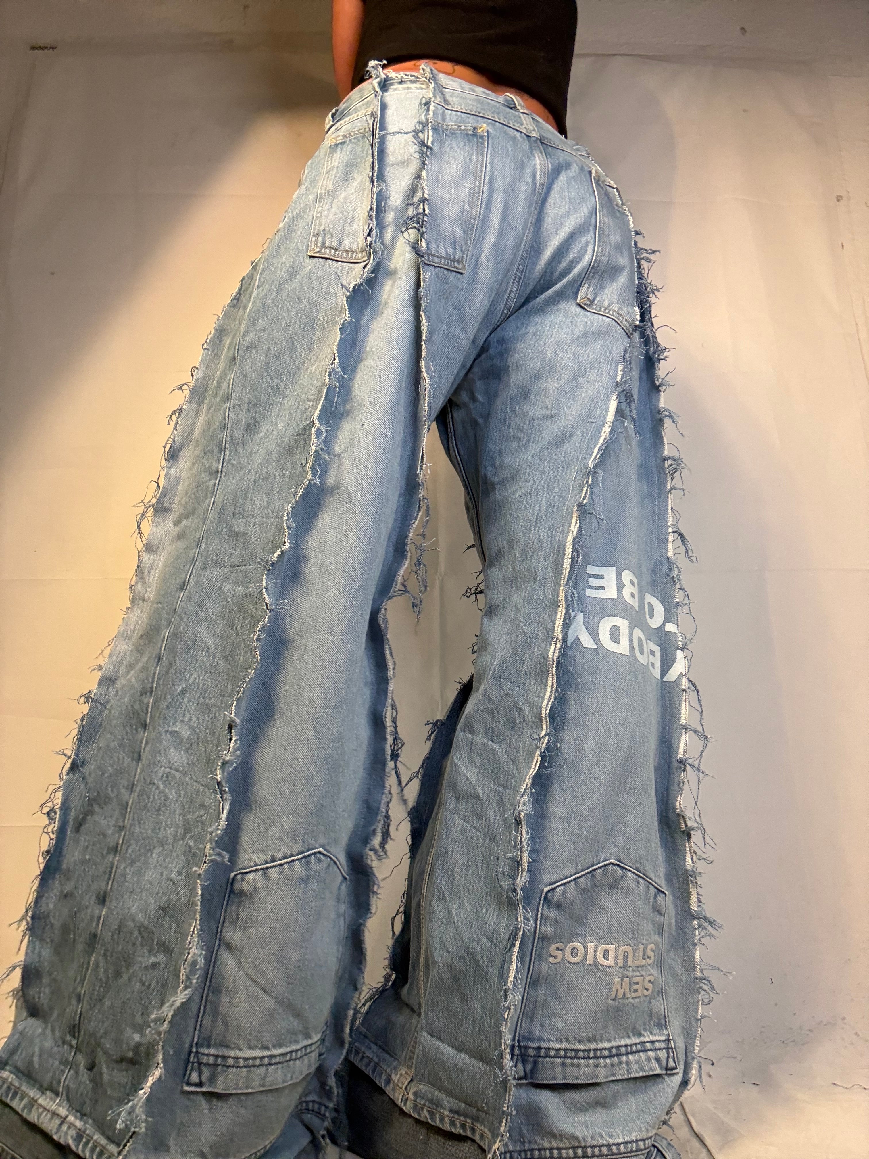 BAGGY OVERSIZE LIGHT DENIM W TEXT DETAIL SPG PANTS