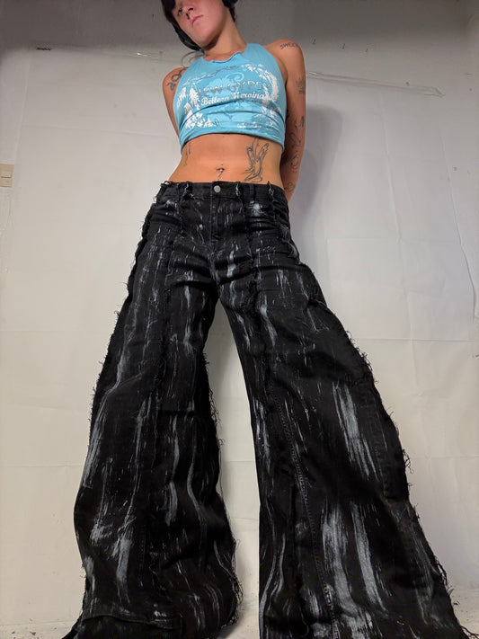 EXTRA LONG FLARED ROCK BLACK SPG PANTS